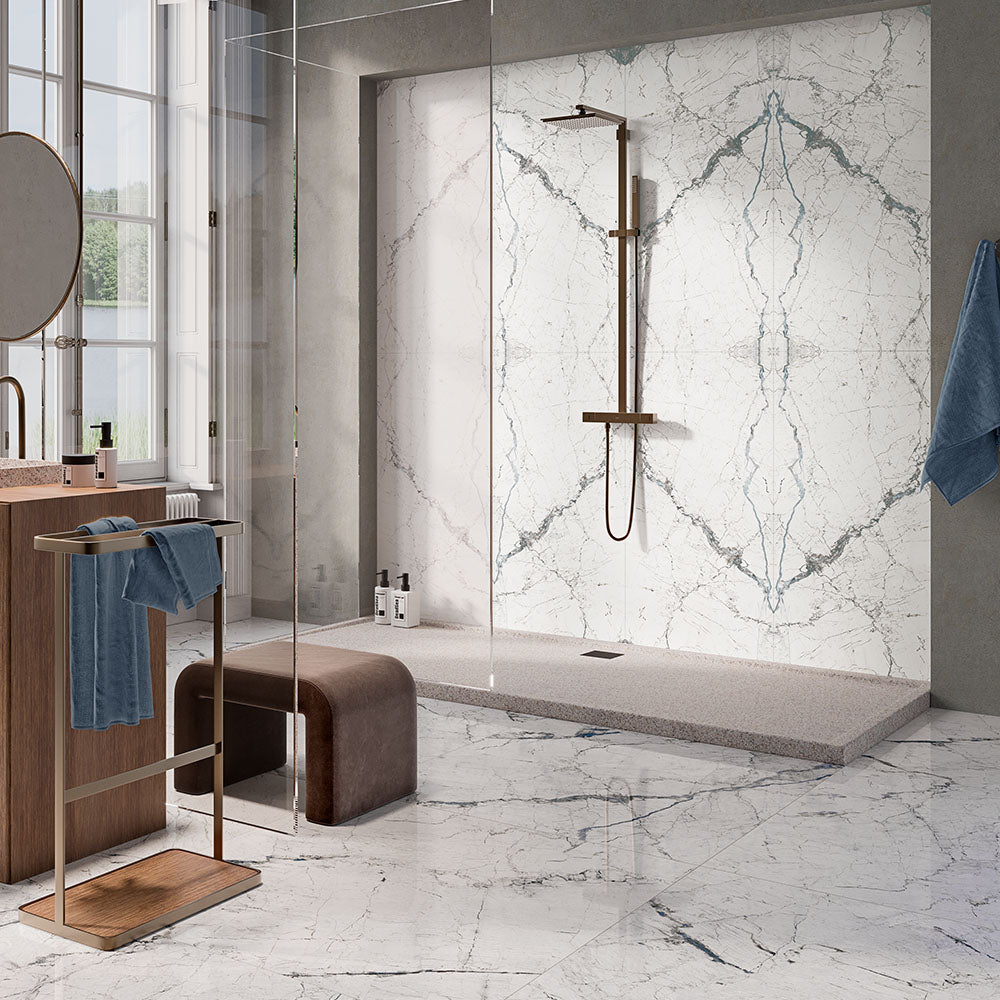 Halo Bookmatch Marble Porcelain Tile Collection | Tilefy