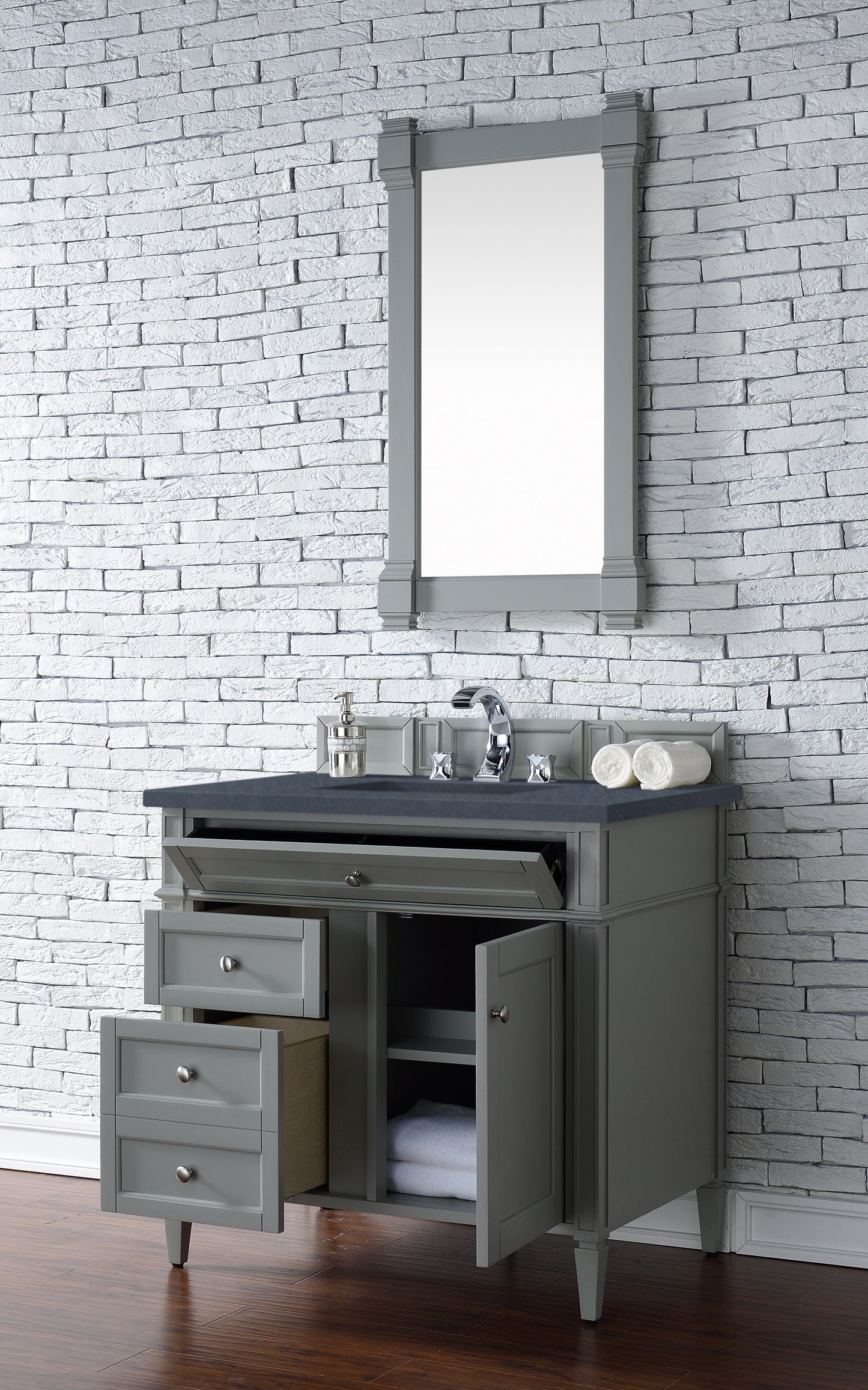 Brittany 36" Single Vanity, Urban Gray w/ 3 CM Charcoal Soapstone Silestone Top
