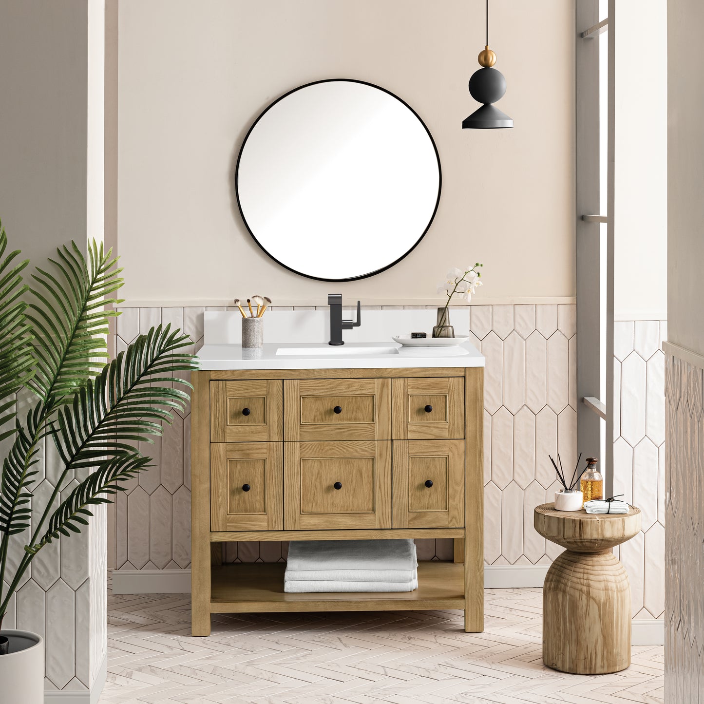 Breckenridge 36" Single Vanity, Light Natural Oak w/ Single Hole 3 CM White Zeus Top & Backsplash