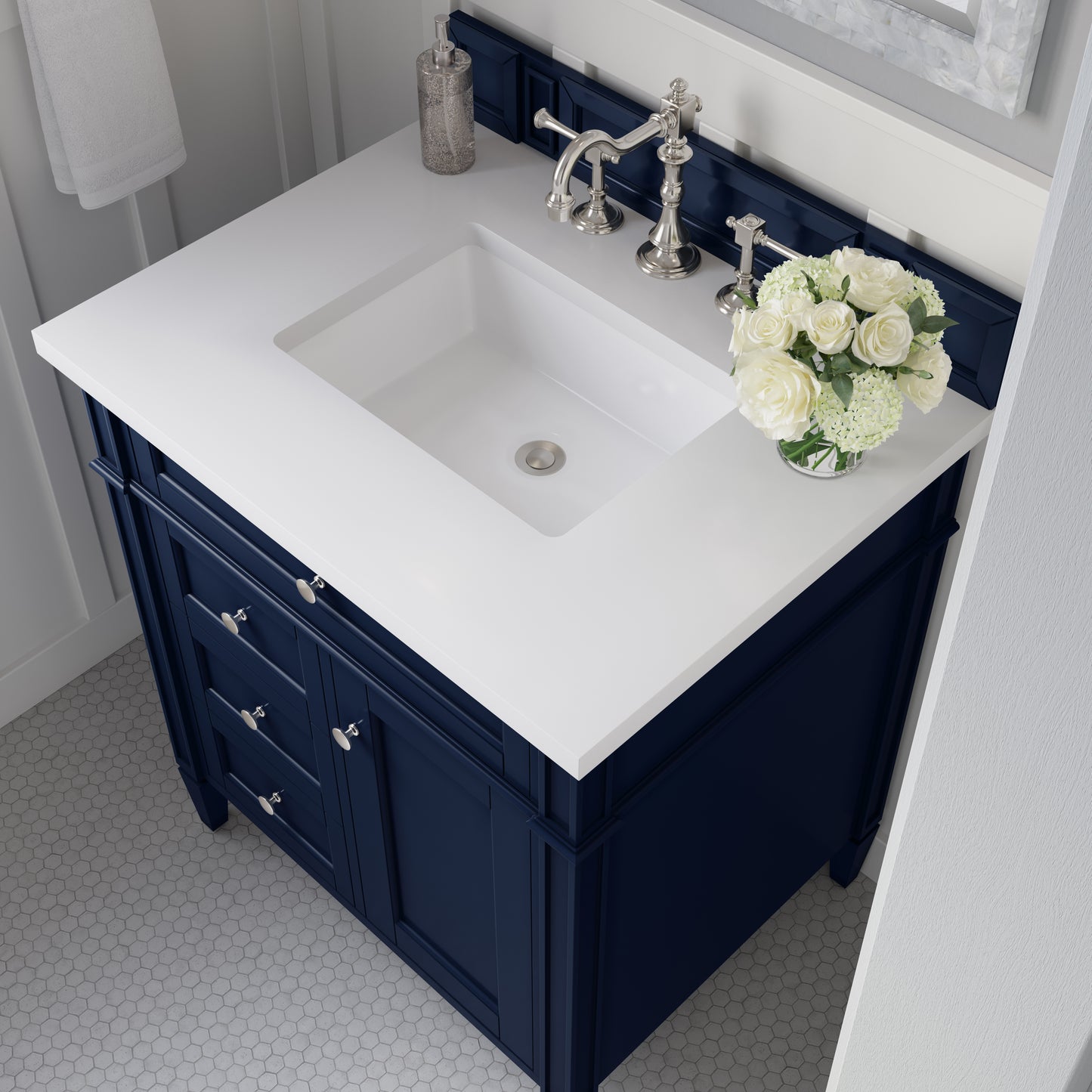 Brittany 30" Single Vanity, Victory Blue w/ 3 CM White Zeus Silestone Top