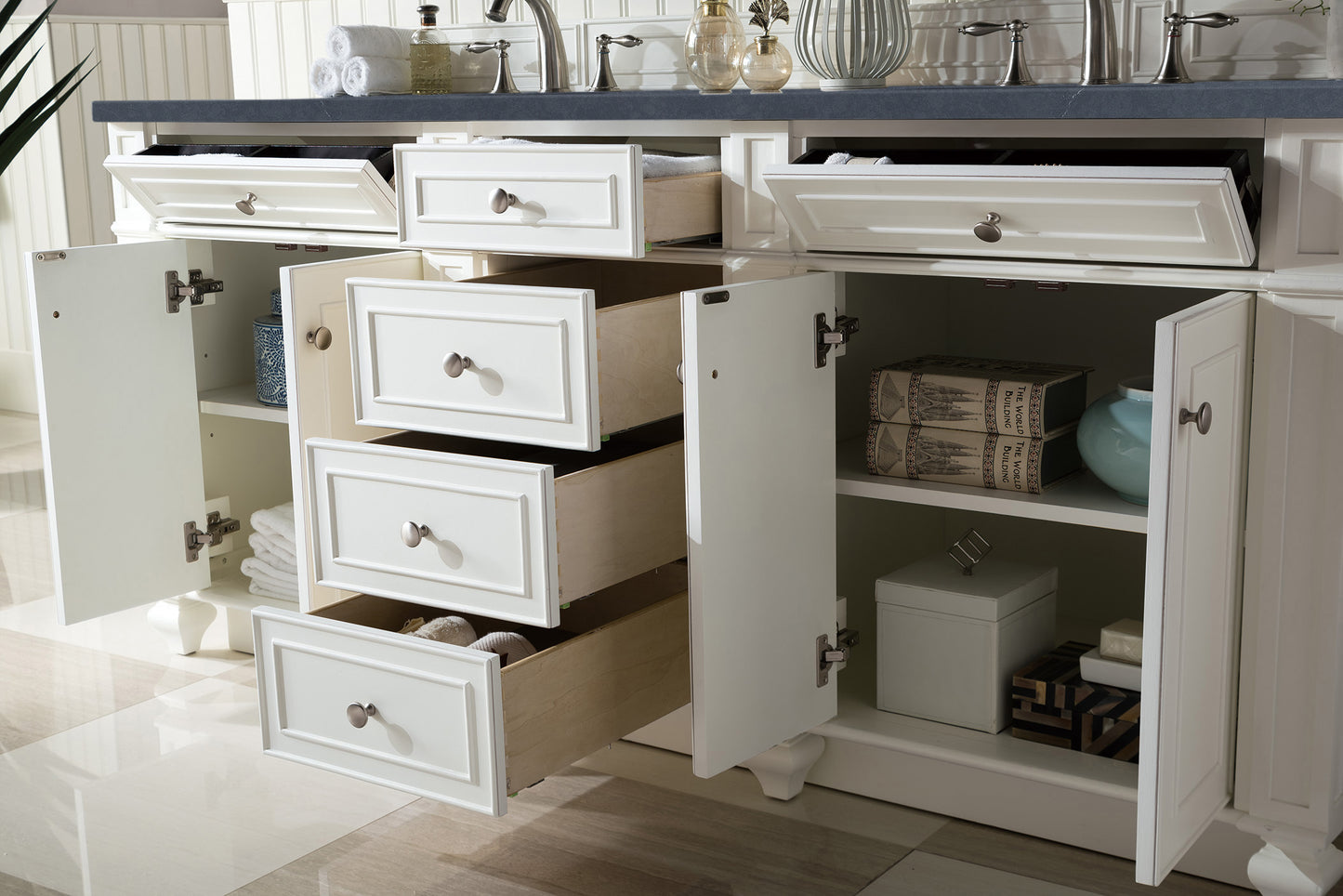 Bristol 72" Double Vanity, Bright White w/ 3 CM Charcoal Soapstone Silestone Top