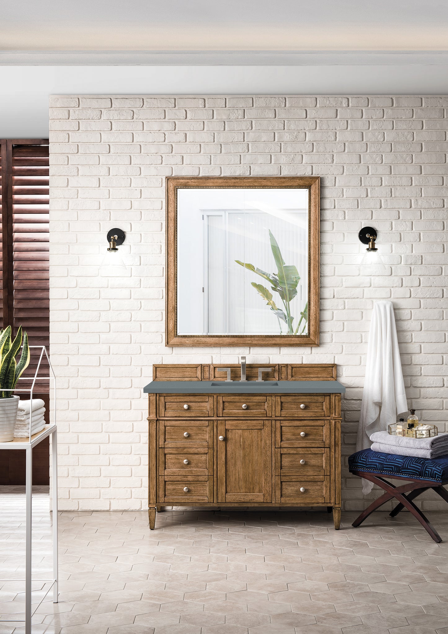Brittany 48" Single Vanity, Saddle Brown w/ 3 CM Cala Blue Silestone Top