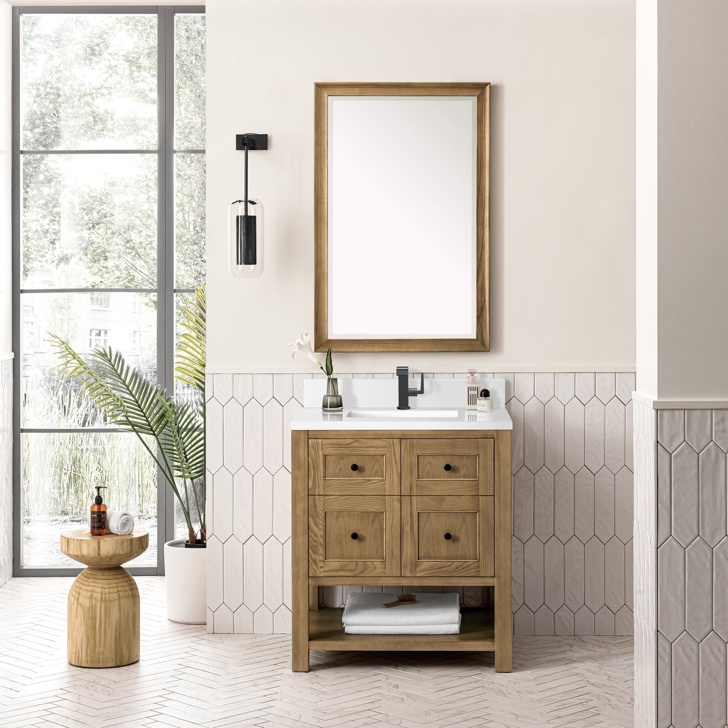 Breckenridge 30" Single Vanity, Light Natural Oak w/ Single Hole 3 CM White Zeus Top & Backsplash