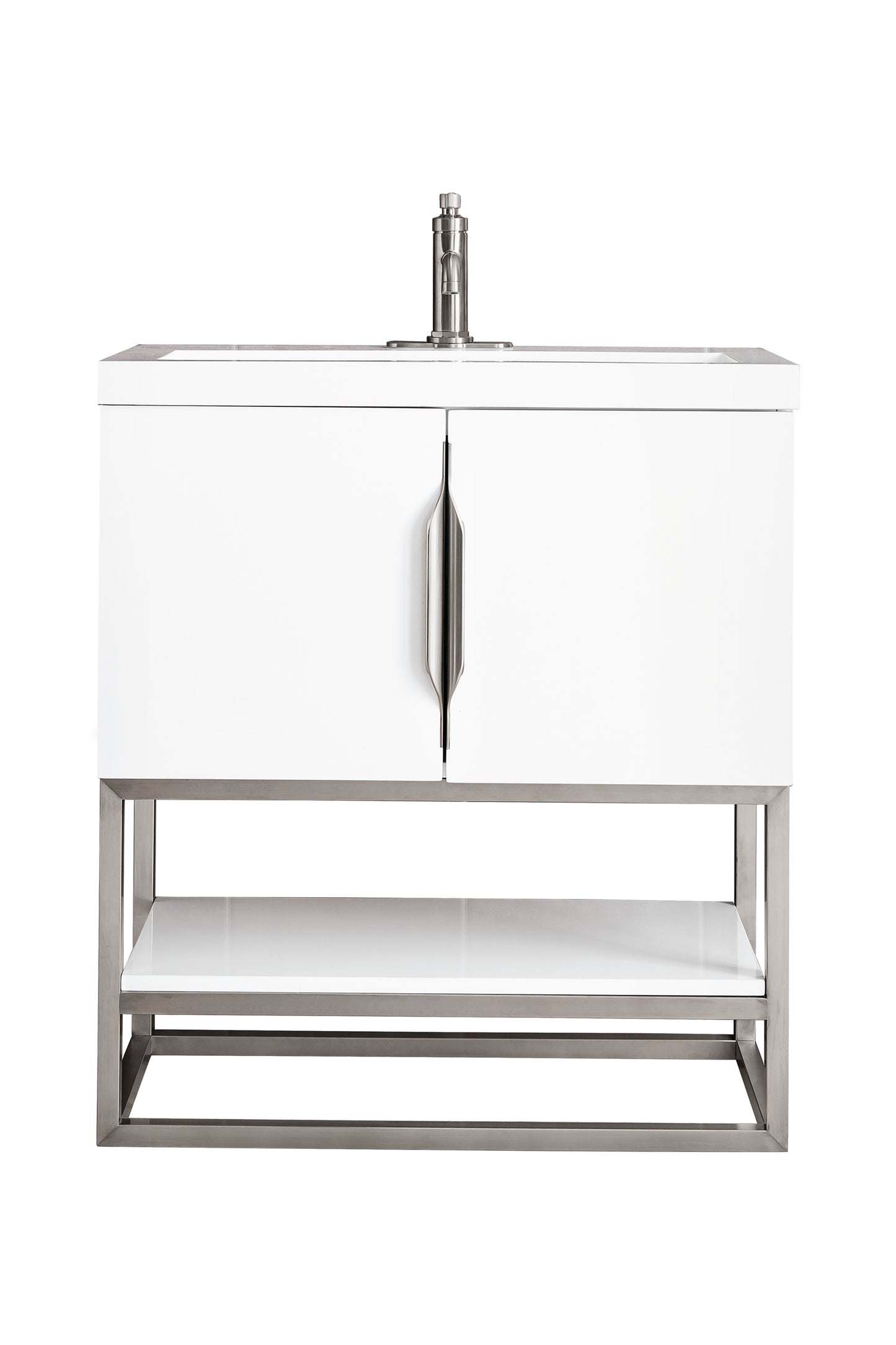 Columbia 31.5" Single Vanity, Glossy White, Brushed Nickel, w/ White Glossy Composite Stone Top