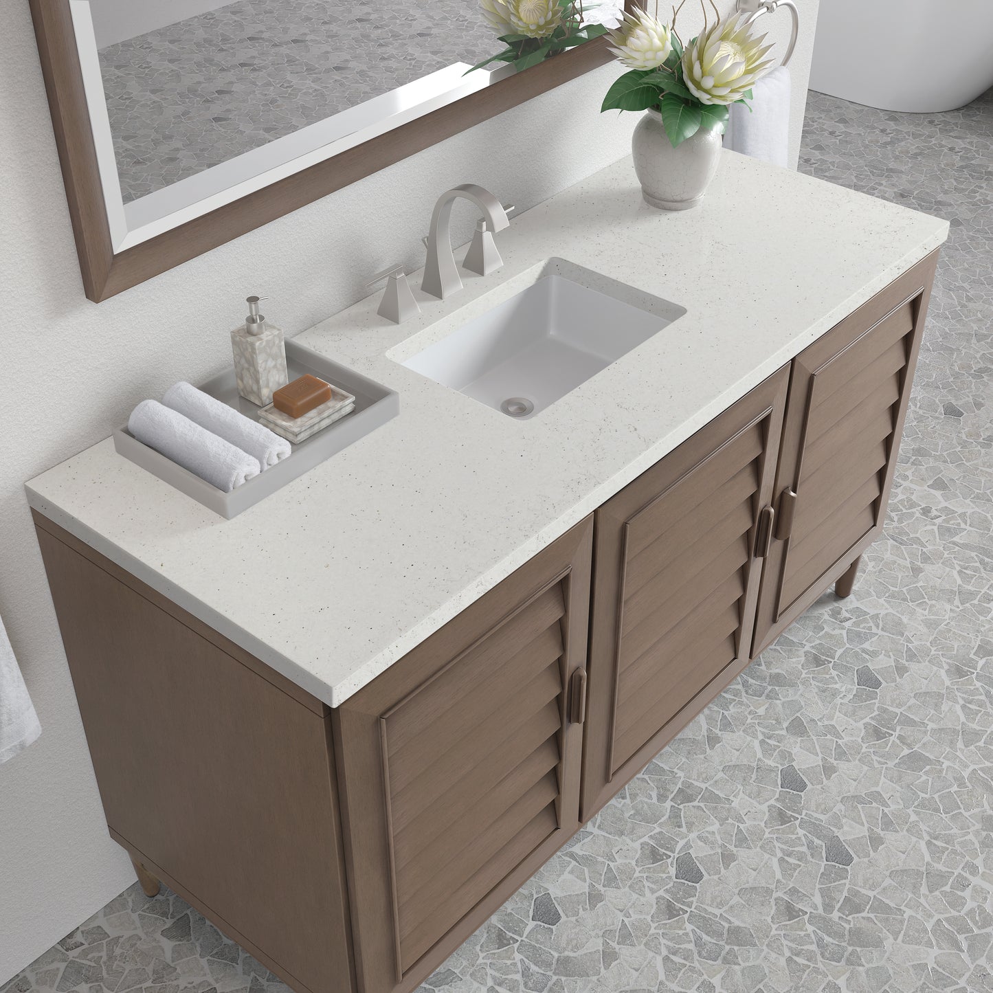 Portland 60" Single Vanity Whitewashed Walnut w/ 3 CM Lime Delight Silestone Top