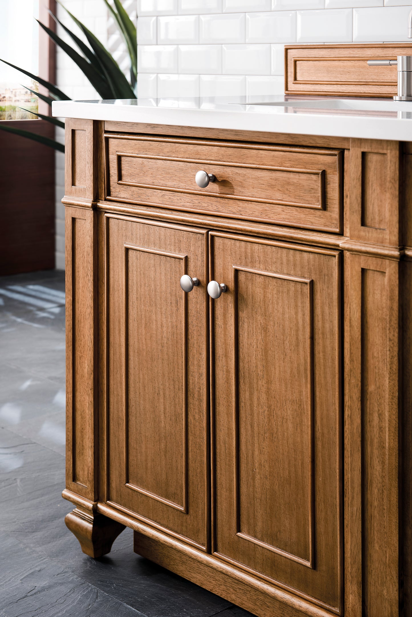 Bristol 72" Double Vanity, Saddle Brown w/ 3 CM White Zeus Silestone Top