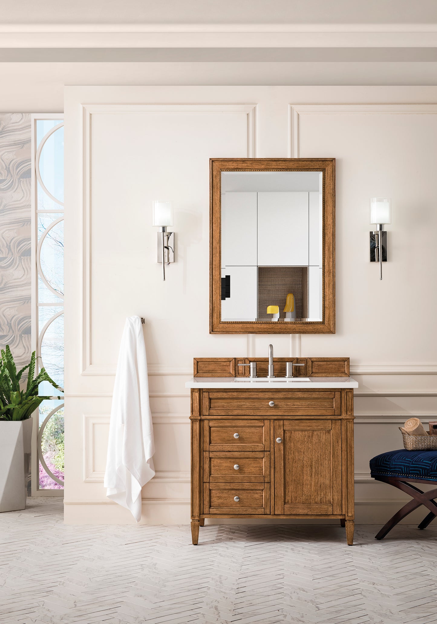 Brittany 36" Single Vanity, Saddle Brown w/ 3 CM White Zeus Silestone Top