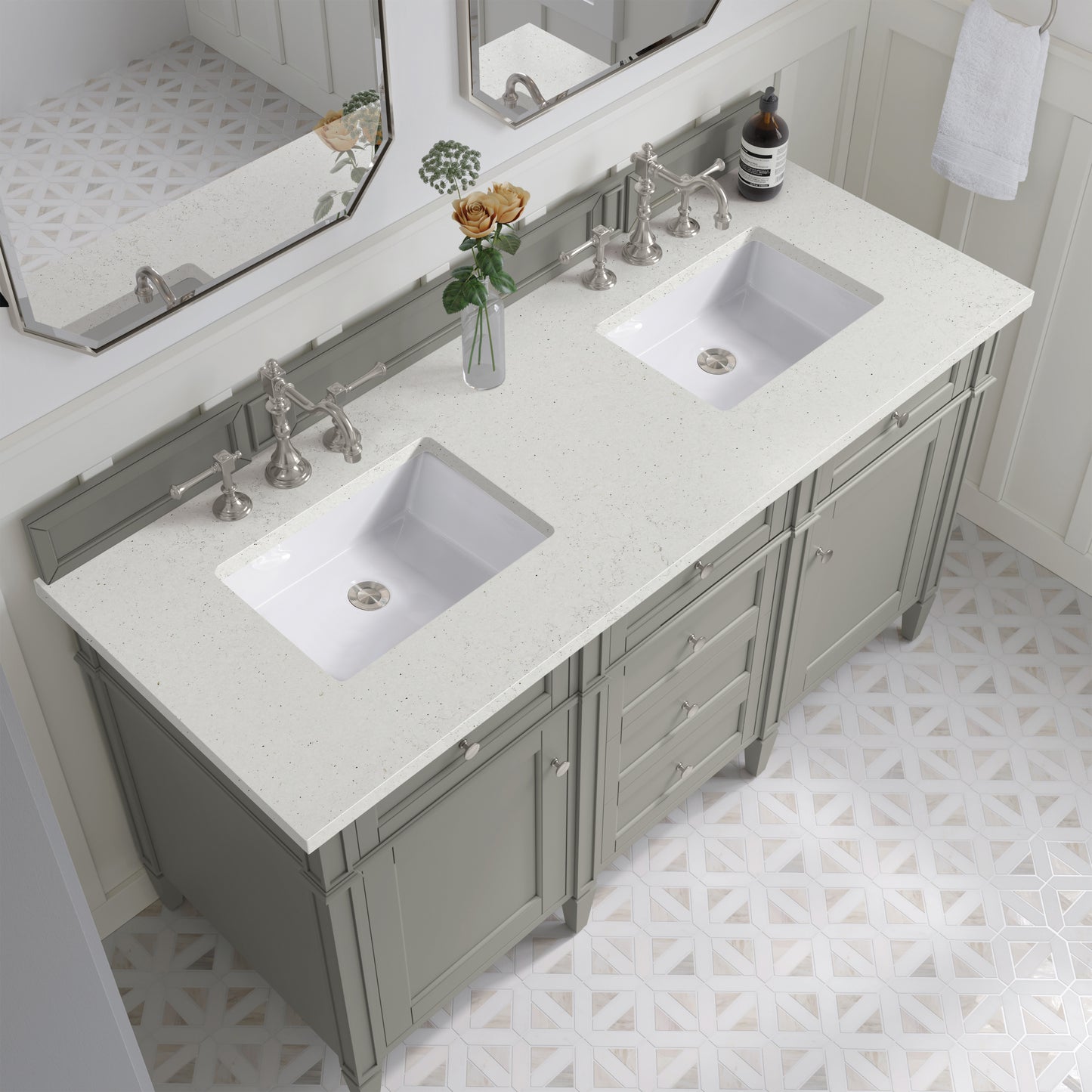 Brittany 60" Double Vanity, Urban Gray w/ 3 CM Lime Delight Silestone Top