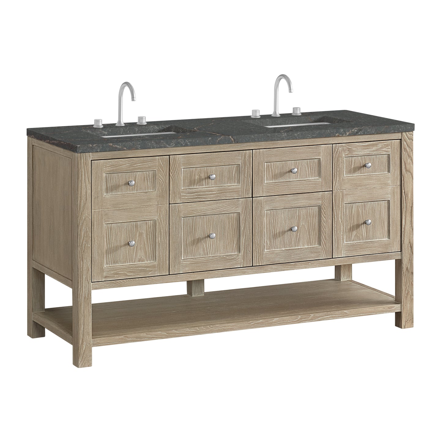 Breckenridge 60" Double Vanity, Whitewashed Oak w/ 3 CM Parisien Bleu Top