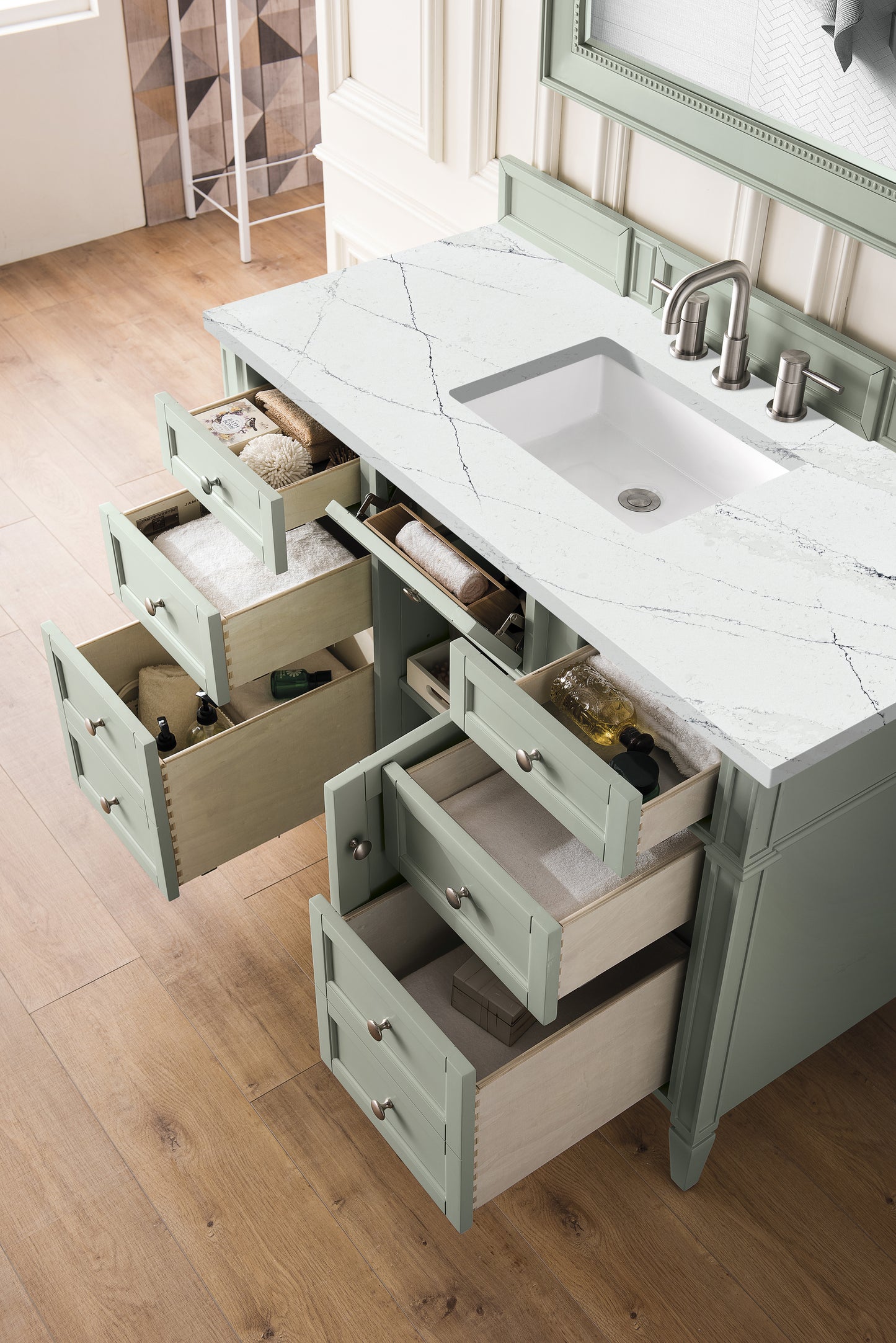 Brittany 48" Single Vanity, Sage Green w/ 3 CM Ethereal Noctis Silestone Top