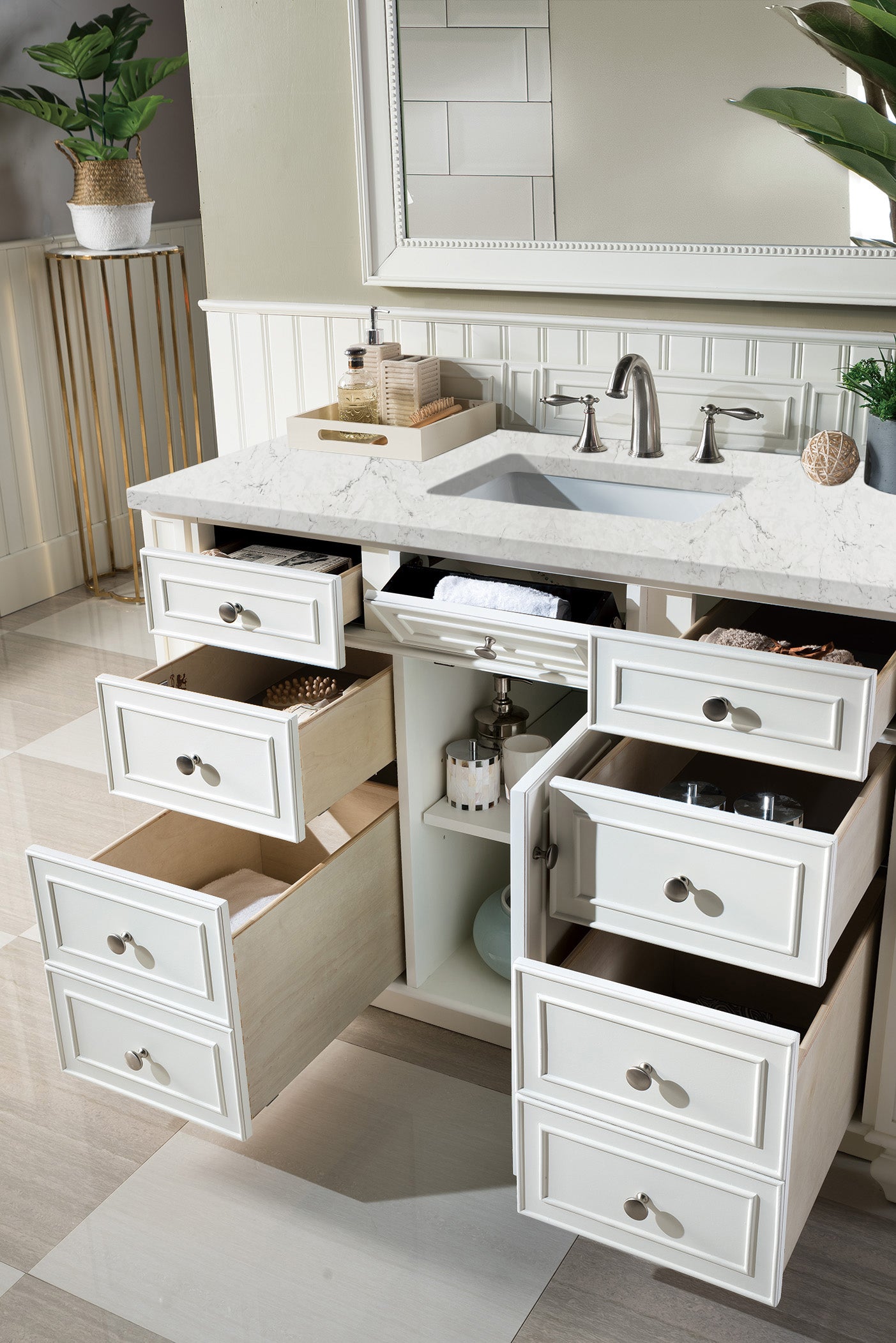 Bristol 48" Single Vanity, Bright White w/ 3 CM Eternal Jasmine Pearl Silestone Top