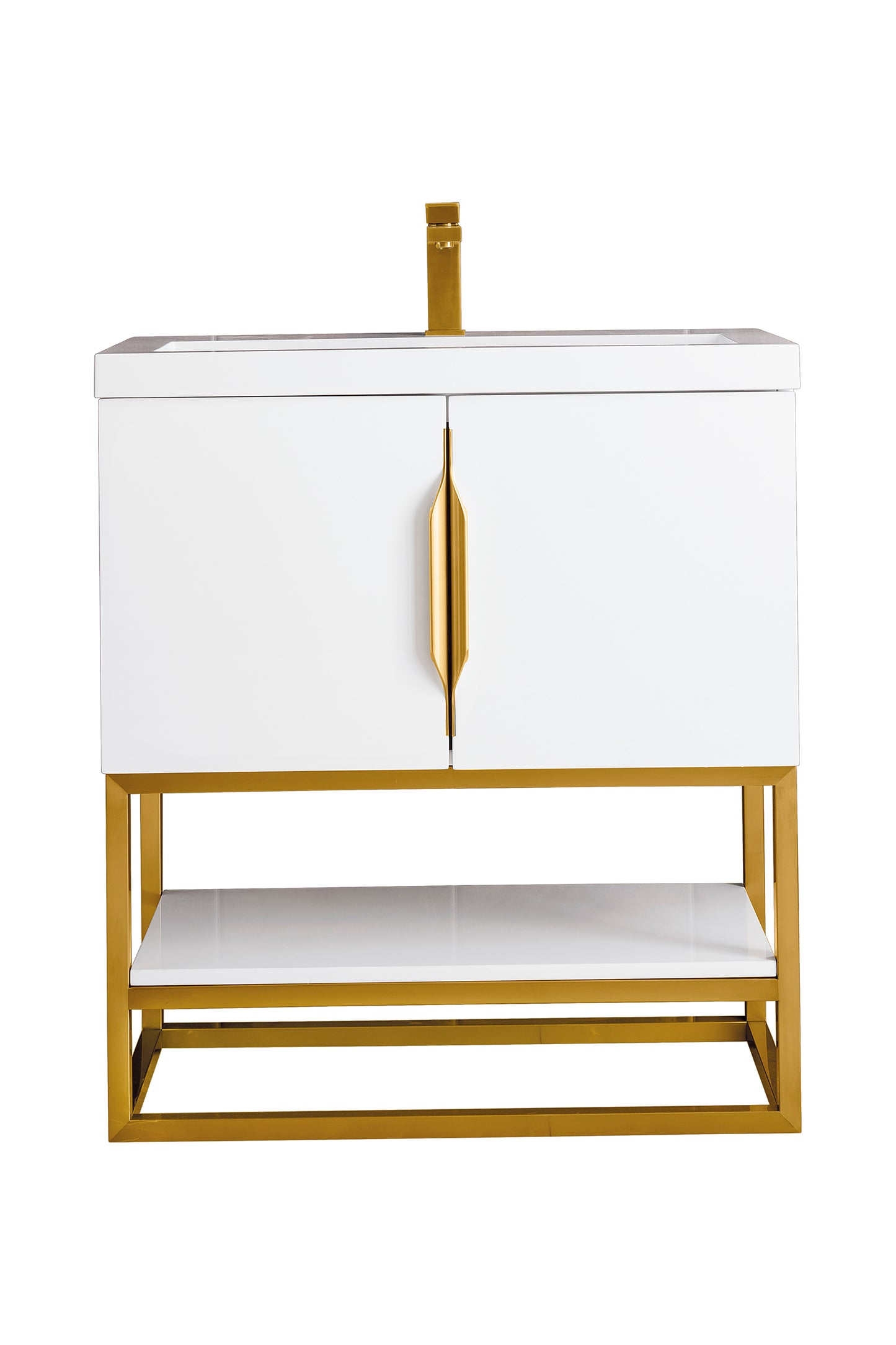 Columbia 31.5" Single Vanity, Glossy White, Radiant Gold, w/ White Glossy Composite Stone Top