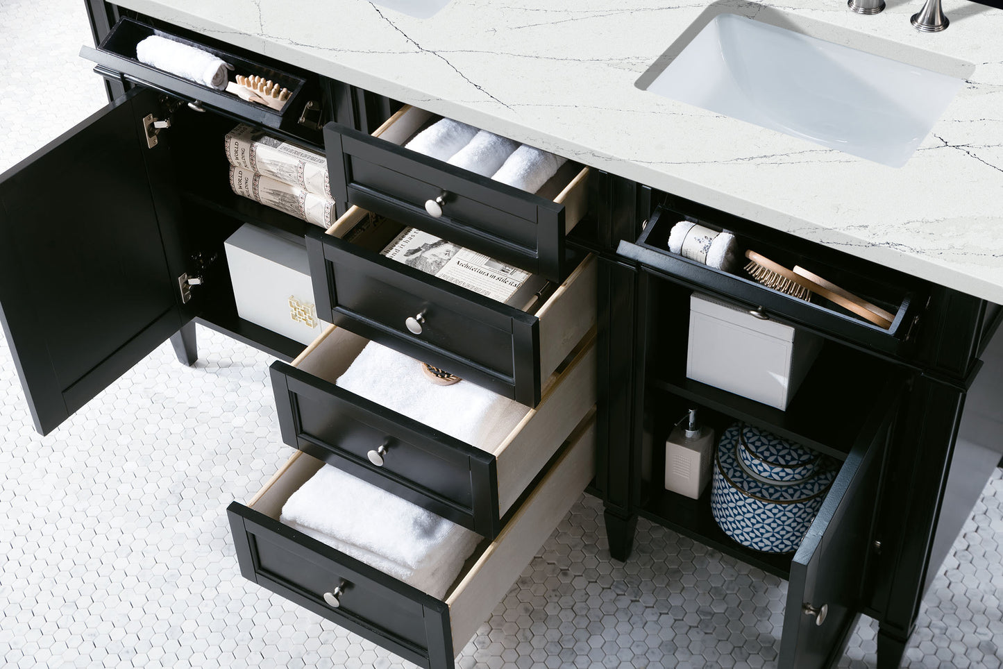 Brittany 60" Double Vanity, Black Onyx w/ 3 CM Ethereal Noctis Silestone Top