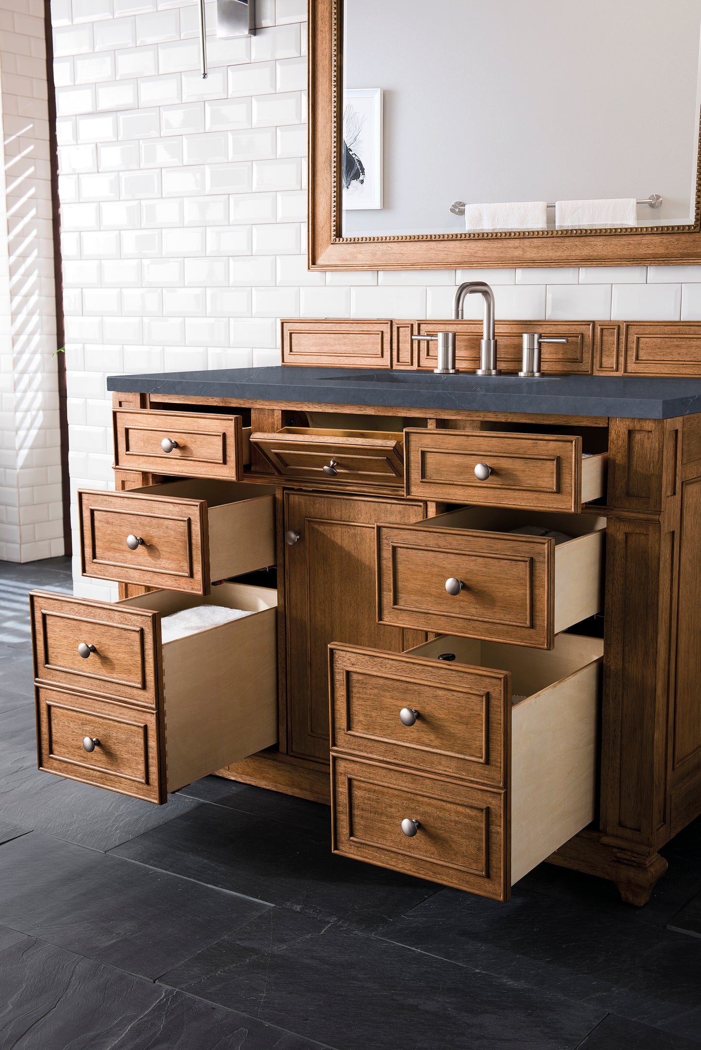 Bristol 48" Single Vanity, Saddle Brown w/ 3 CM Charcoal Soapstone Silestone Top