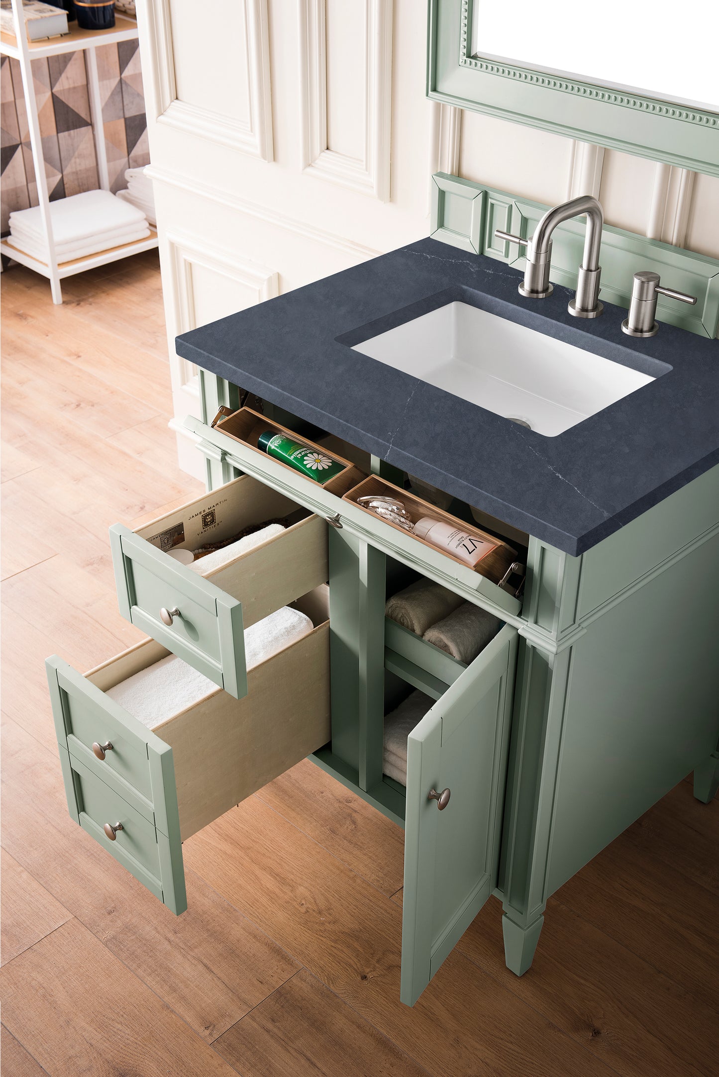 Brittany 30" Single Vanity, Sage Green, w/ 3 CM Charcoal Soapstone Silestone Top