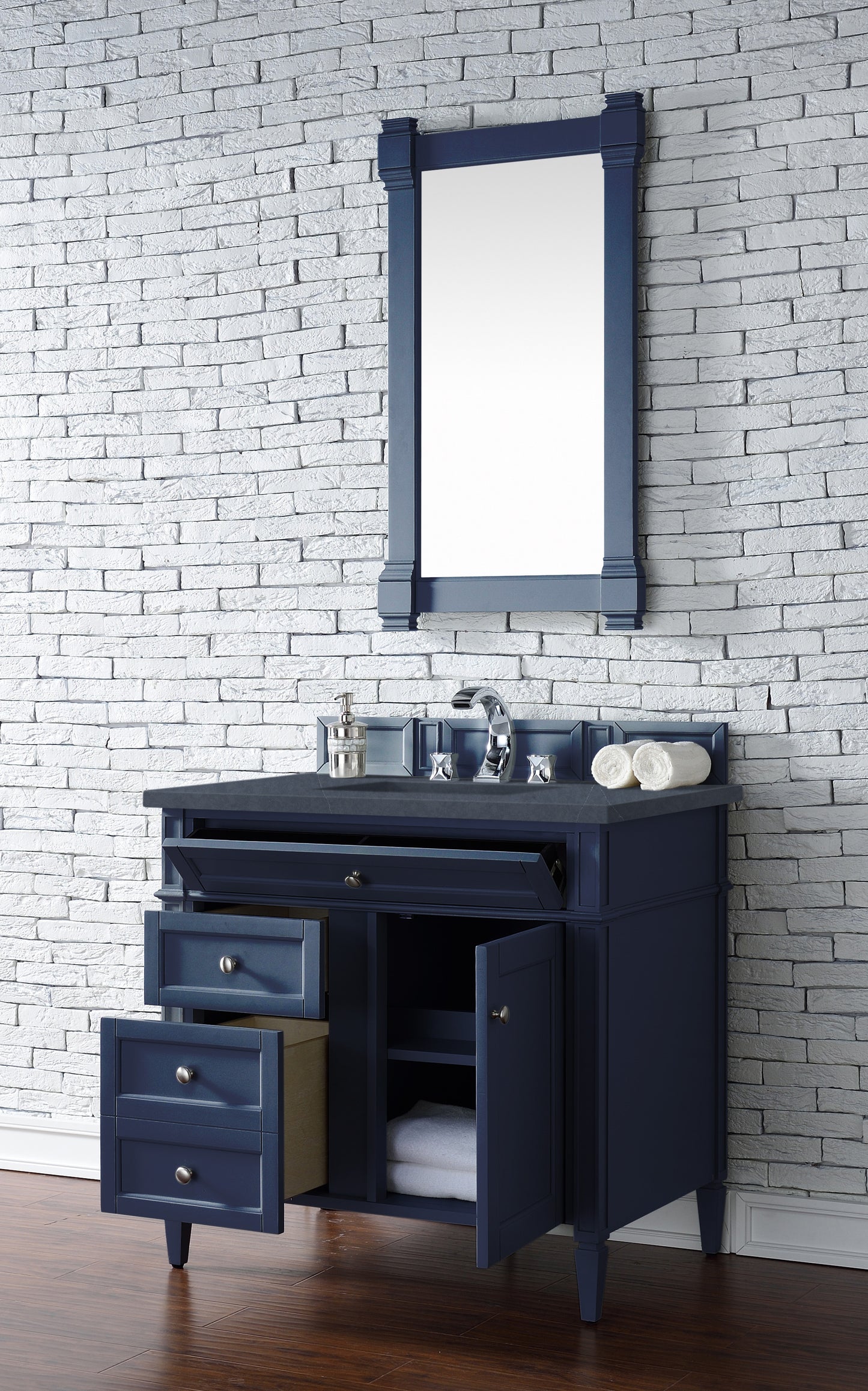 Brittany 36" Single Vanity, Victory Blue w/ 3 CM Charcoal Soapstone Silestone Top