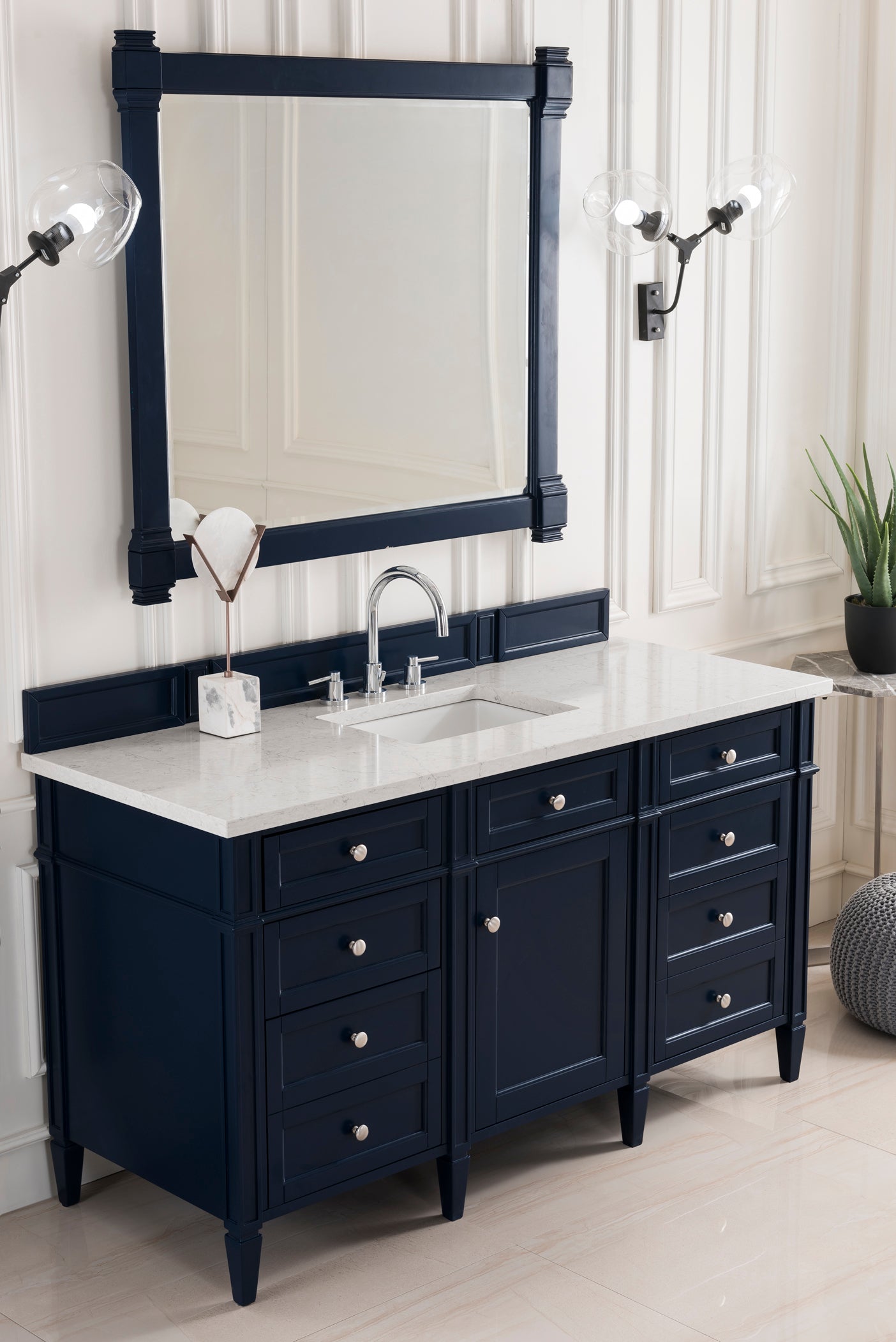 Brittany 60" Single Vanity, Victory Blue w/ 3 CM Eternal Jasmine Pearl Silestone Top