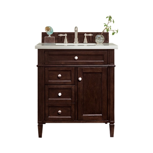 Brittany 30" Single Vanity, Burnished Mahogany, w/ 3 CM Eternal Jasmine Pearl Silestone Top