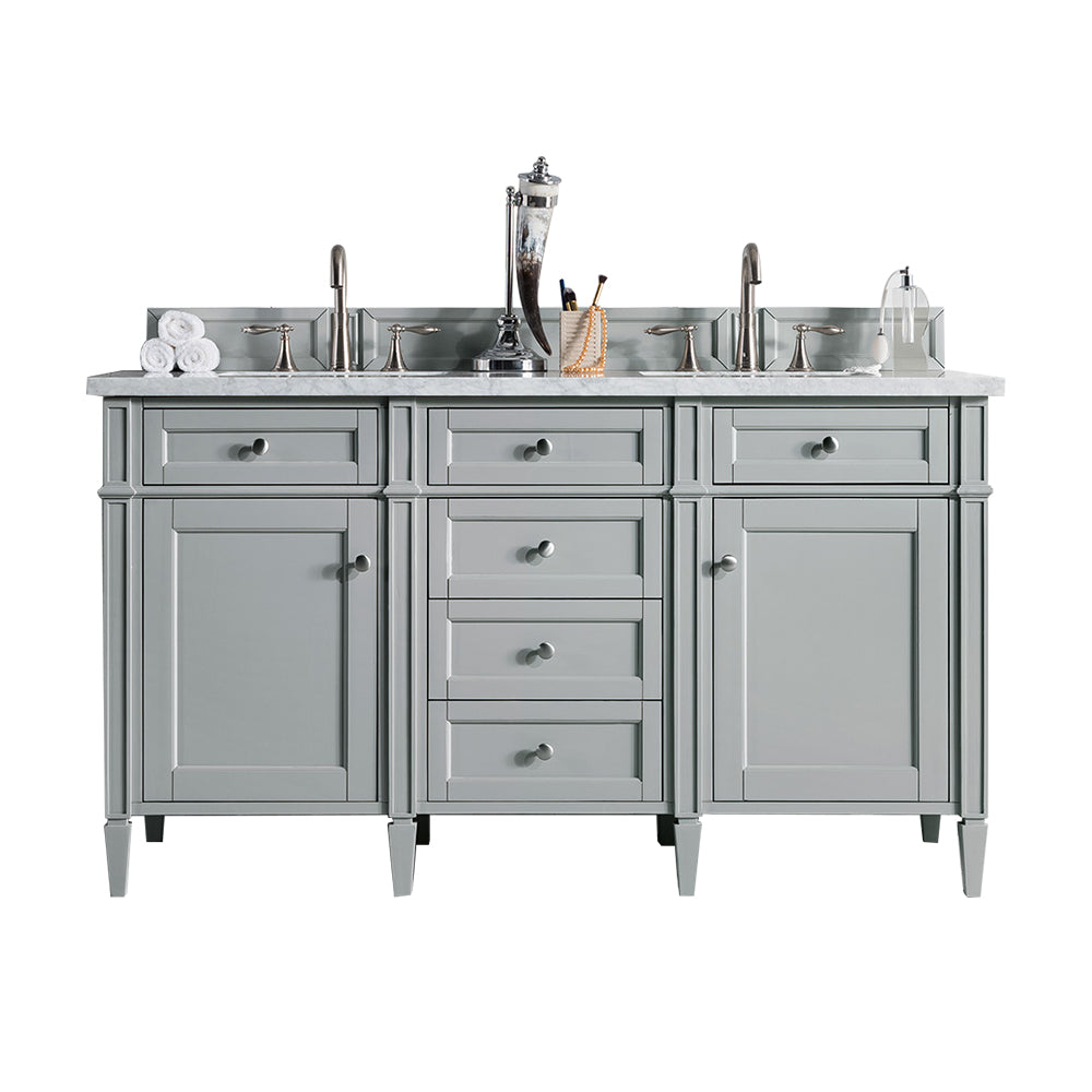 Brittany 60" Double Vanity, Urban Gray w/ 3 CM Carrara Marble Top