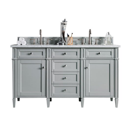 Brittany 60" Double Vanity, Urban Gray w/ 3 CM Carrara Marble Top
