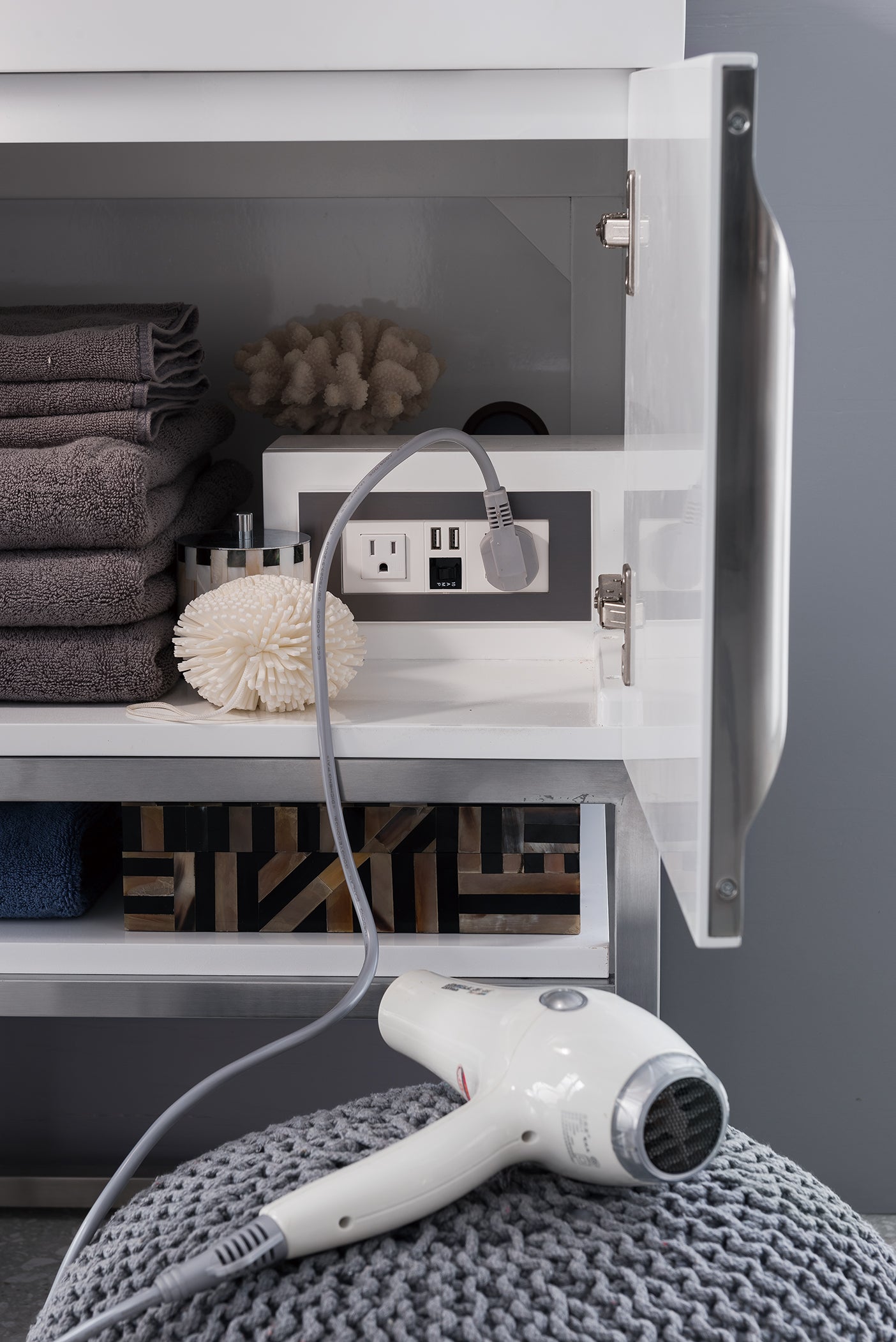 Columbia 72" Double Vanity, Glossy White, Brushed Nickel w/ Glossy White Composite Stone Top