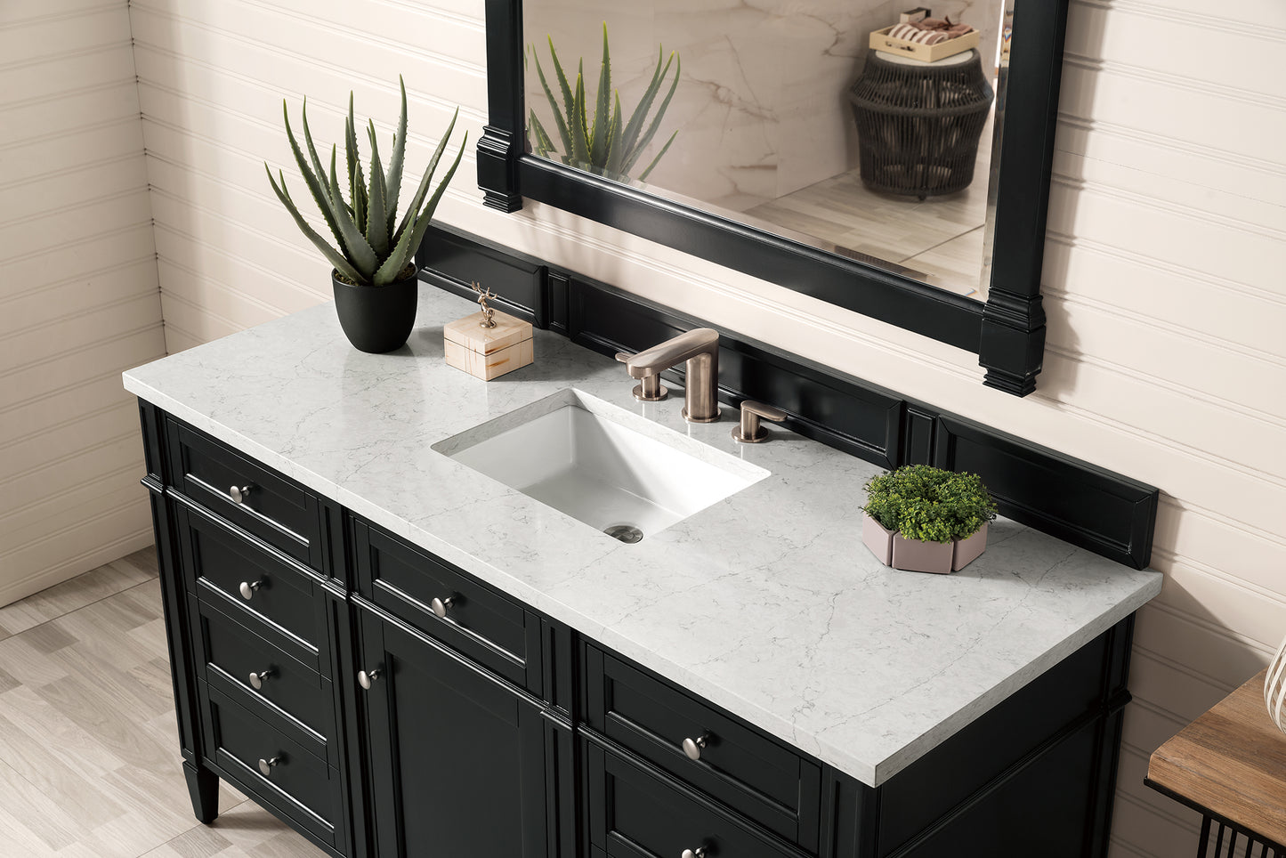 Brittany 60" Single Vanity, Black Onyx, w/ 3 CM Eternal Jasmine Pearl Silestone Top