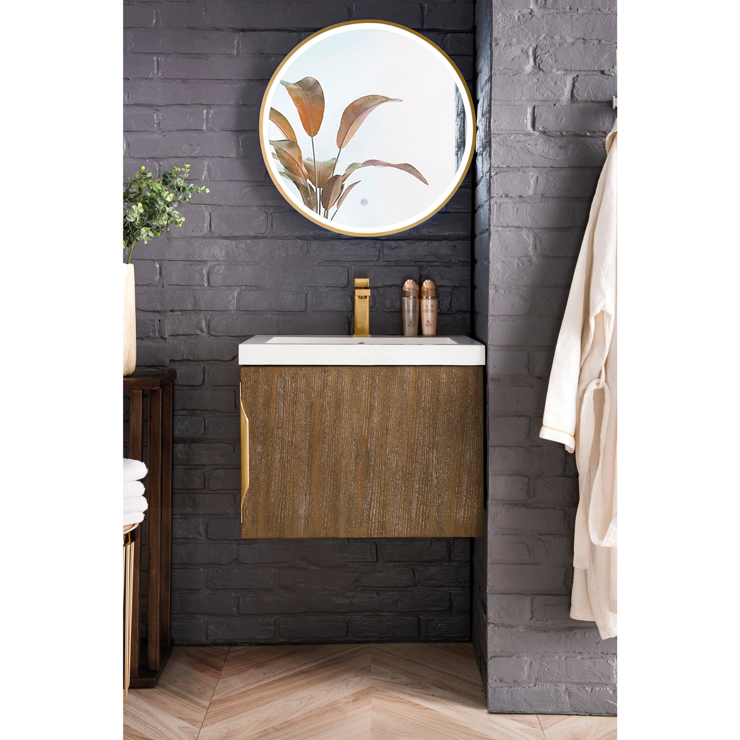 Columbia 24" Single Vanity, Latte Oak w/ White Glossy Composite Stone Top