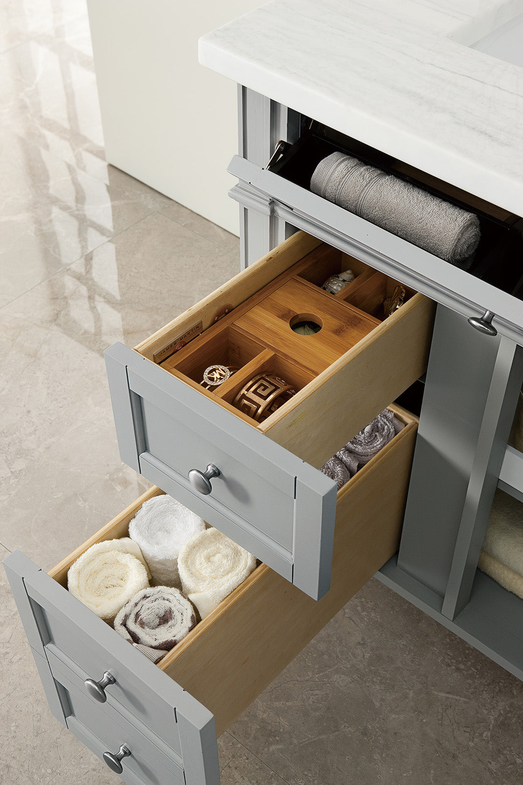 Brittany 30" Single Vanity, Urban Gray w/ 3 CM Arctic Fall Solid Surface Top