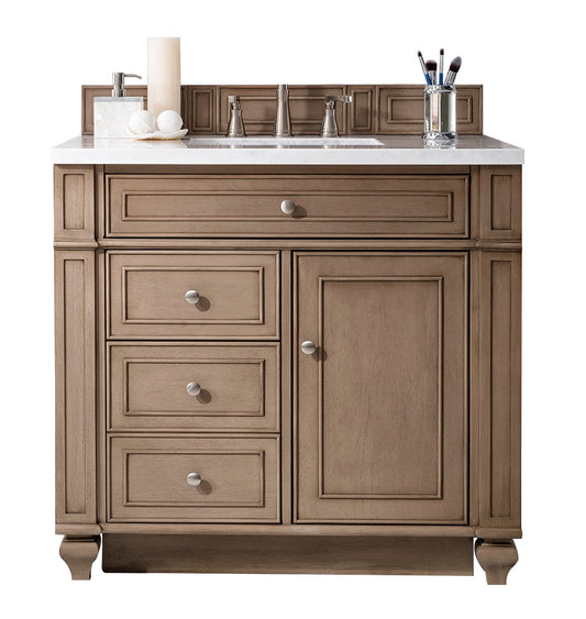 Bristol 36" Single Vanity, Whitewashed Walnut w/ 3 CM White Zeus Silestone Top