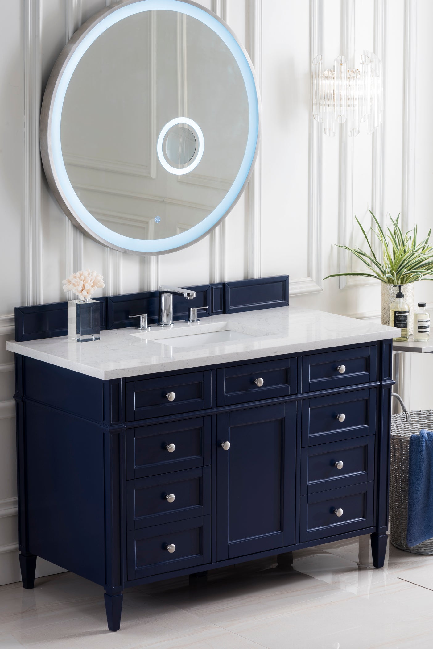 Brittany 48" Single Vanity, Victory Blue w/ 3 CM Eternal Jasmine Pearl Silestone Top
