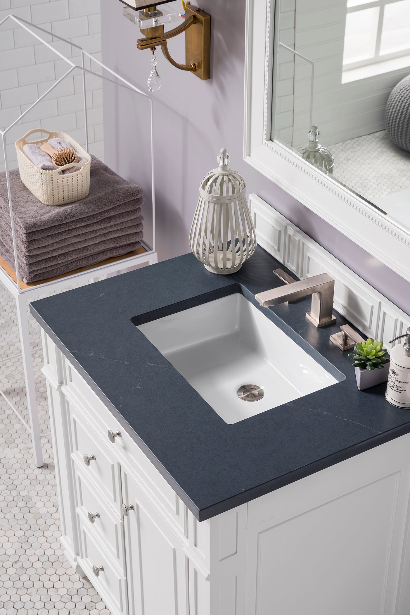 Bristol 30" Single Vanity, Bright White w/ 3 CM Charcoal Soapstone Silestone Top