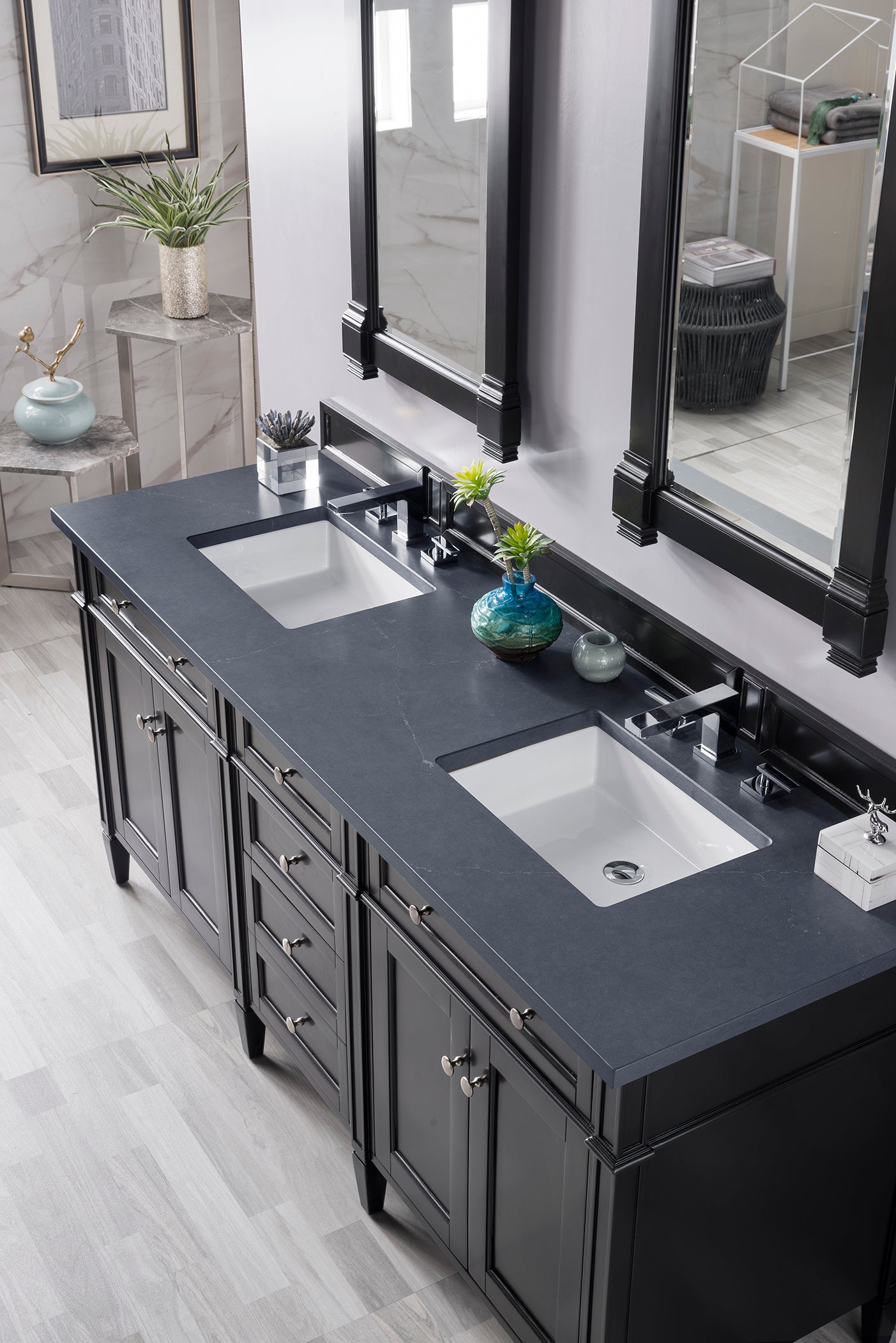 Brittany 72" Double Vanity, Black Onyx w/ 3 CM Charcoal Soapstone Silestone Top