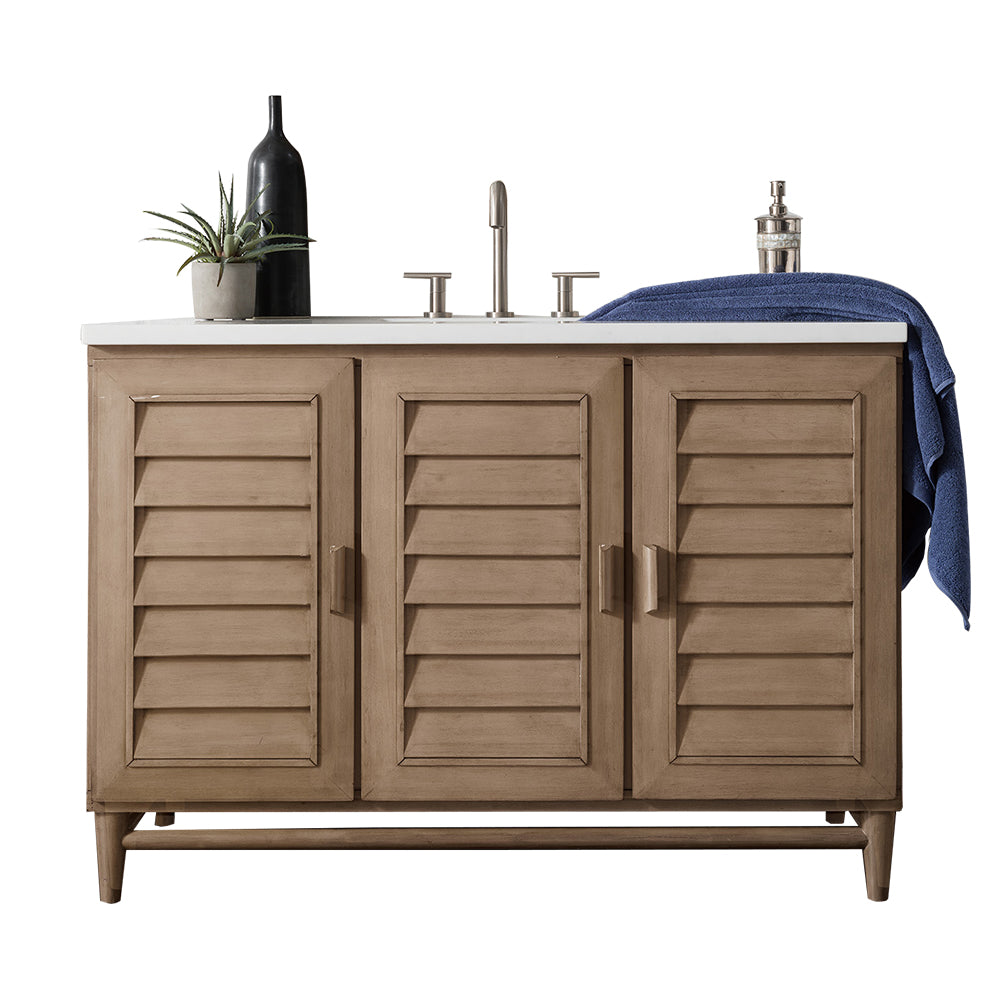 Portland 48" Single Vanity Whitewashed Walnut w/ 3 CM Eternal Jasmine Pearl Silestone Top