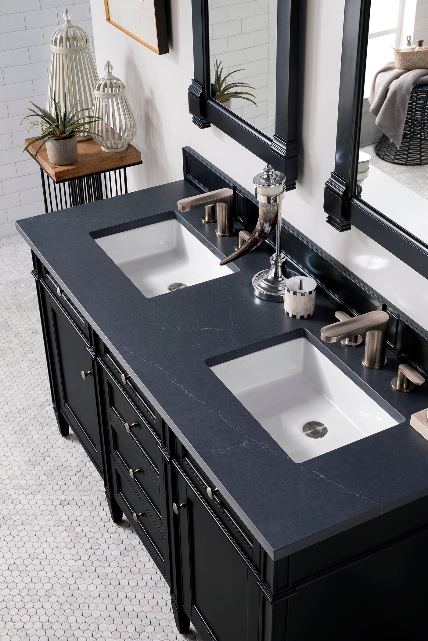 Brittany 60" Double Vanity, Black Onyx w/ 3 CM Charcoal Soapstone Silestone Top