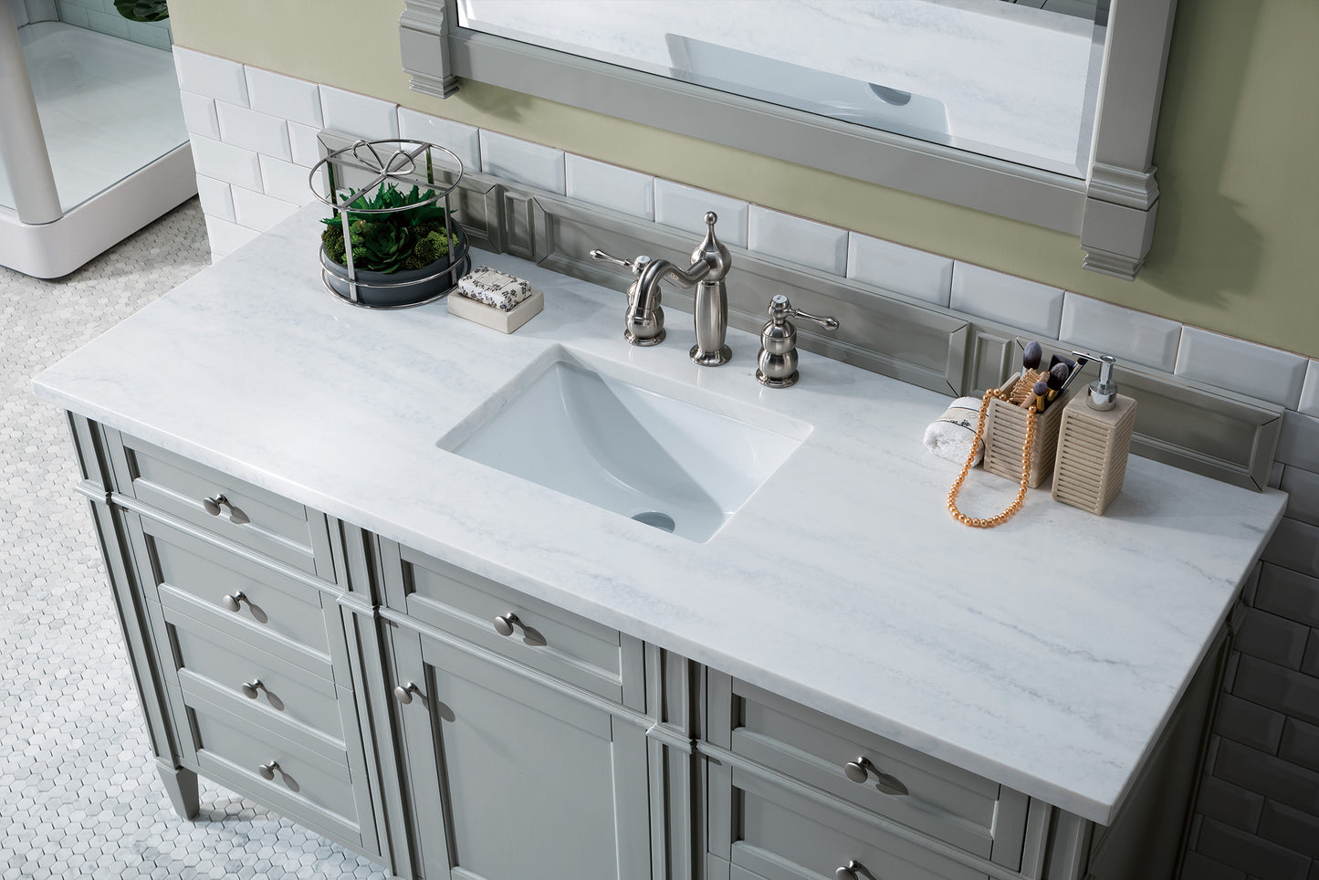 Brittany 60" Single Vanity, Urban Gray w/ 3 CM Arctic Fall Solid Surface Top