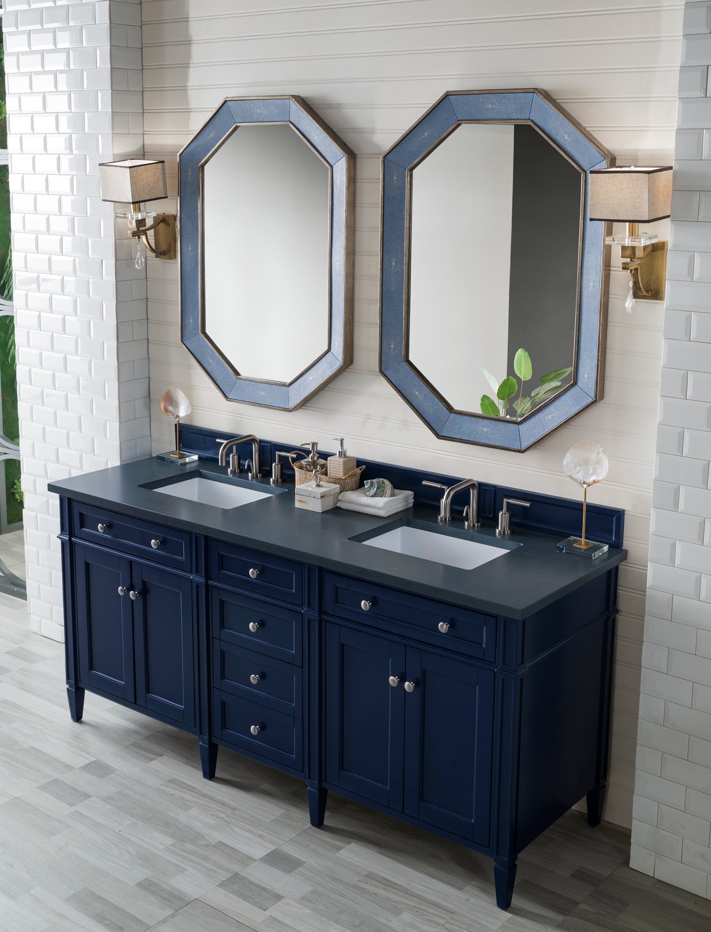 Brittany 72" Double Vanity, Victory Blue w/ 3 CM Charcoal Soapstone Silestone Top