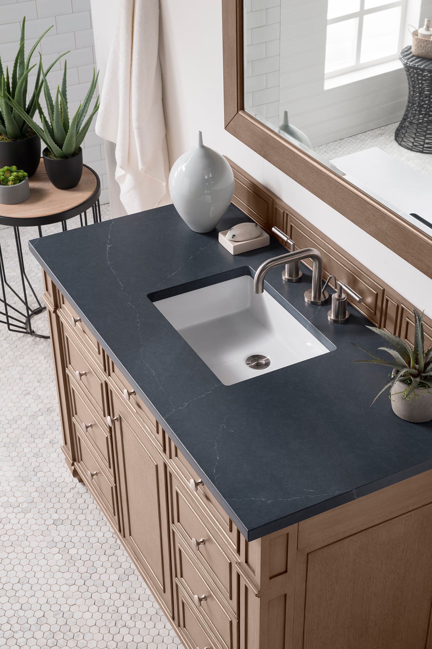 Bristol 48" Single Vanity, Whitewashed Walnut w/ 3 CM Charcoal Soapstone Silestone Top