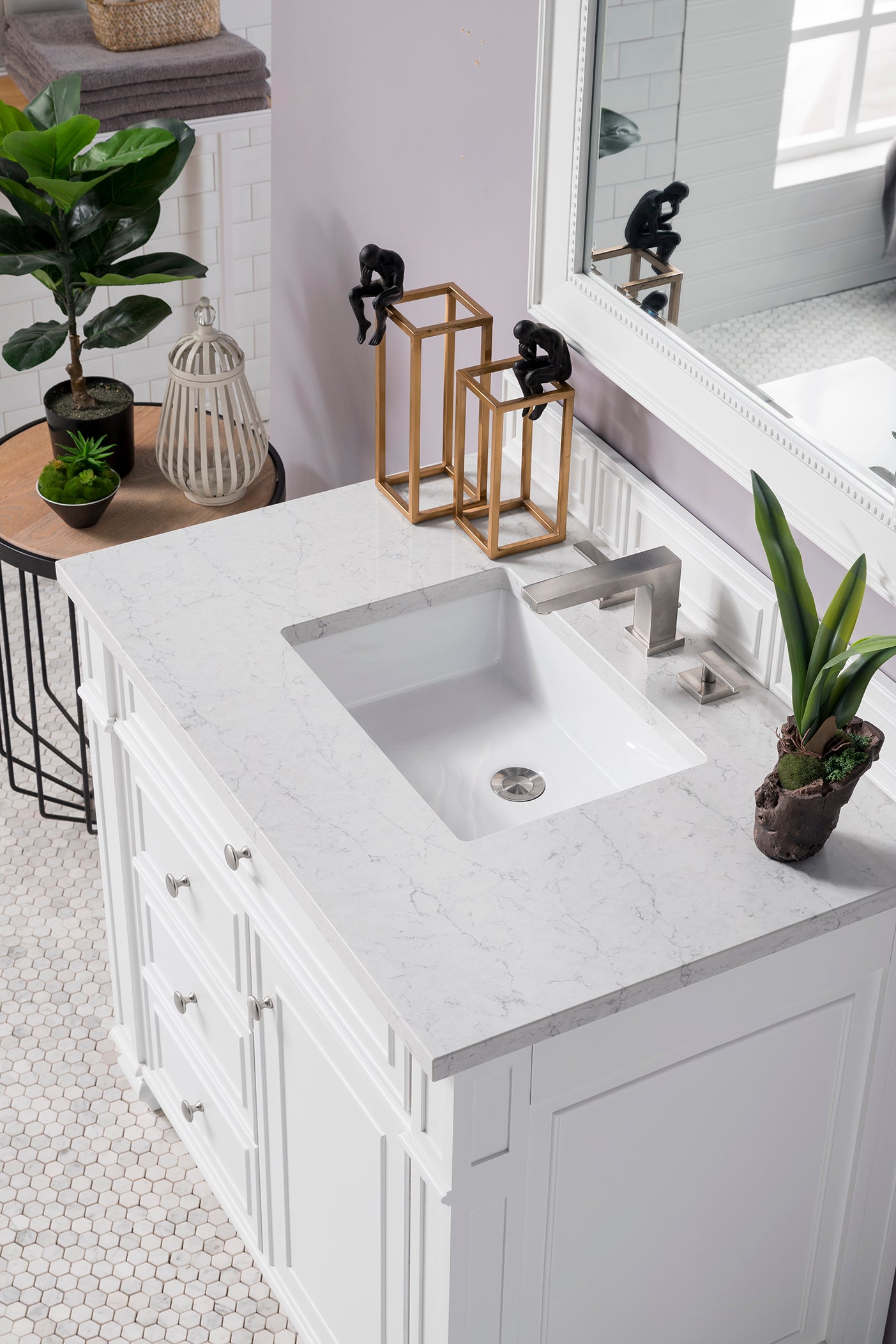 Bristol 36" Single Vanity, Bright White w/ 3 CM Eternal Jasmine Pearl Silestone Top