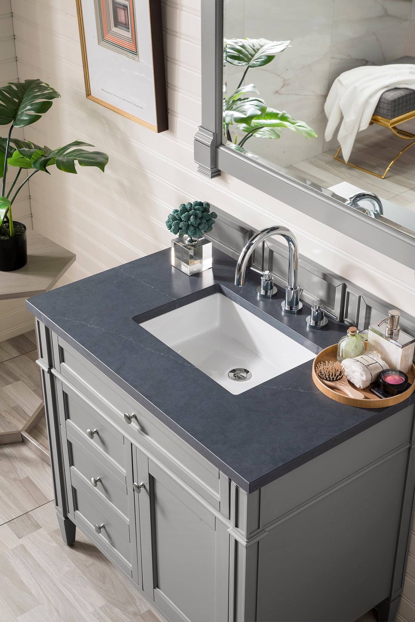 Brittany 36" Single Vanity, Urban Gray w/ 3 CM Charcoal Soapstone Silestone Top