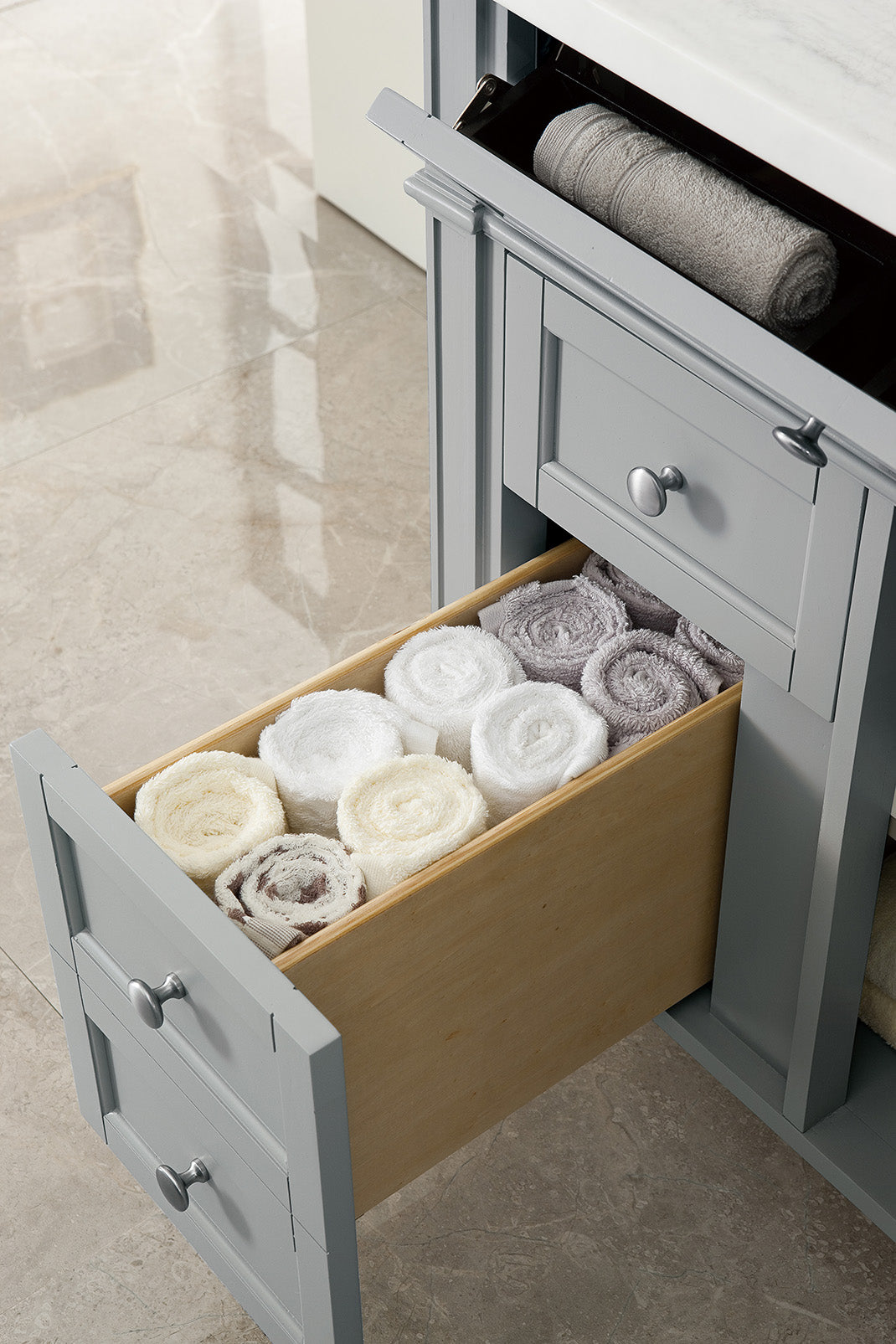 Brittany 30" Single Vanity, Urban Gray w/ 3 CM Arctic Fall Solid Surface Top