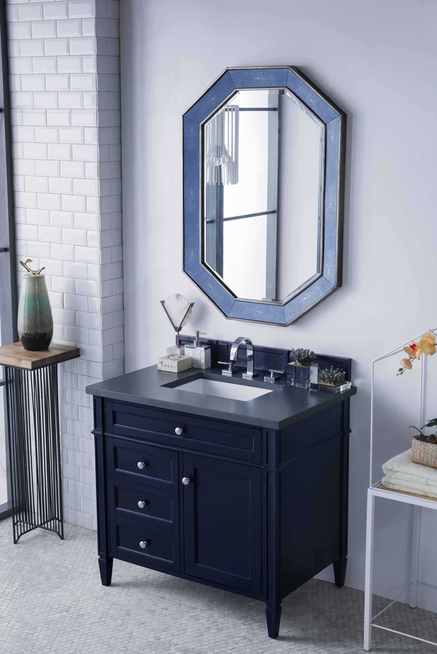 Brittany 36" Single Vanity, Victory Blue w/ 3 CM Charcoal Soapstone Silestone Top