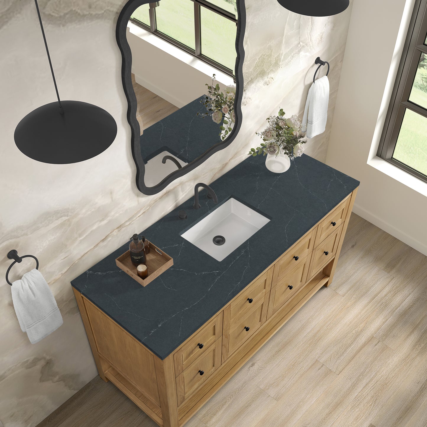 Breckenridge 60" Single Vanity, Light Natural Oak, w/ 3 CM Charcoal Soapstone Quartz Top
