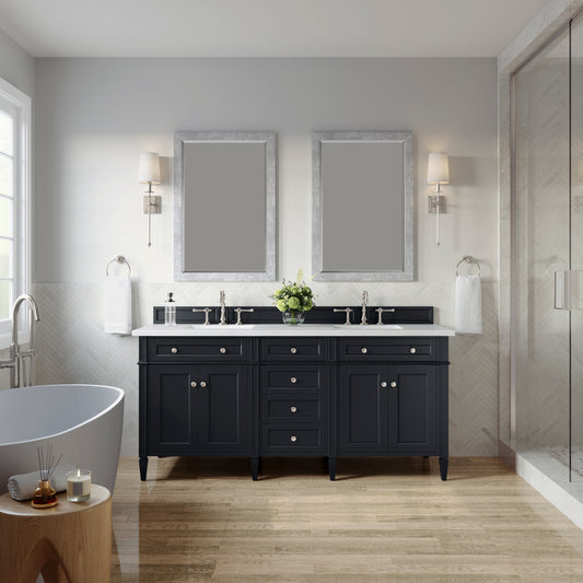 Brittany 72" Double Vanity, Black Onyx w/ 3 CM White Zeus Silestone Top