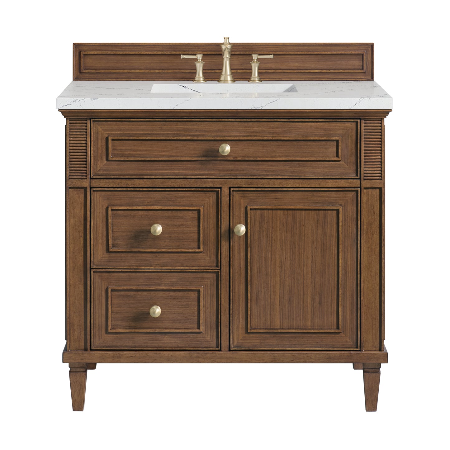 Lorelai 36" Single Vanity, Mid-Century Walnut w/ 3 CM Ethereal Noctis Silestone Top