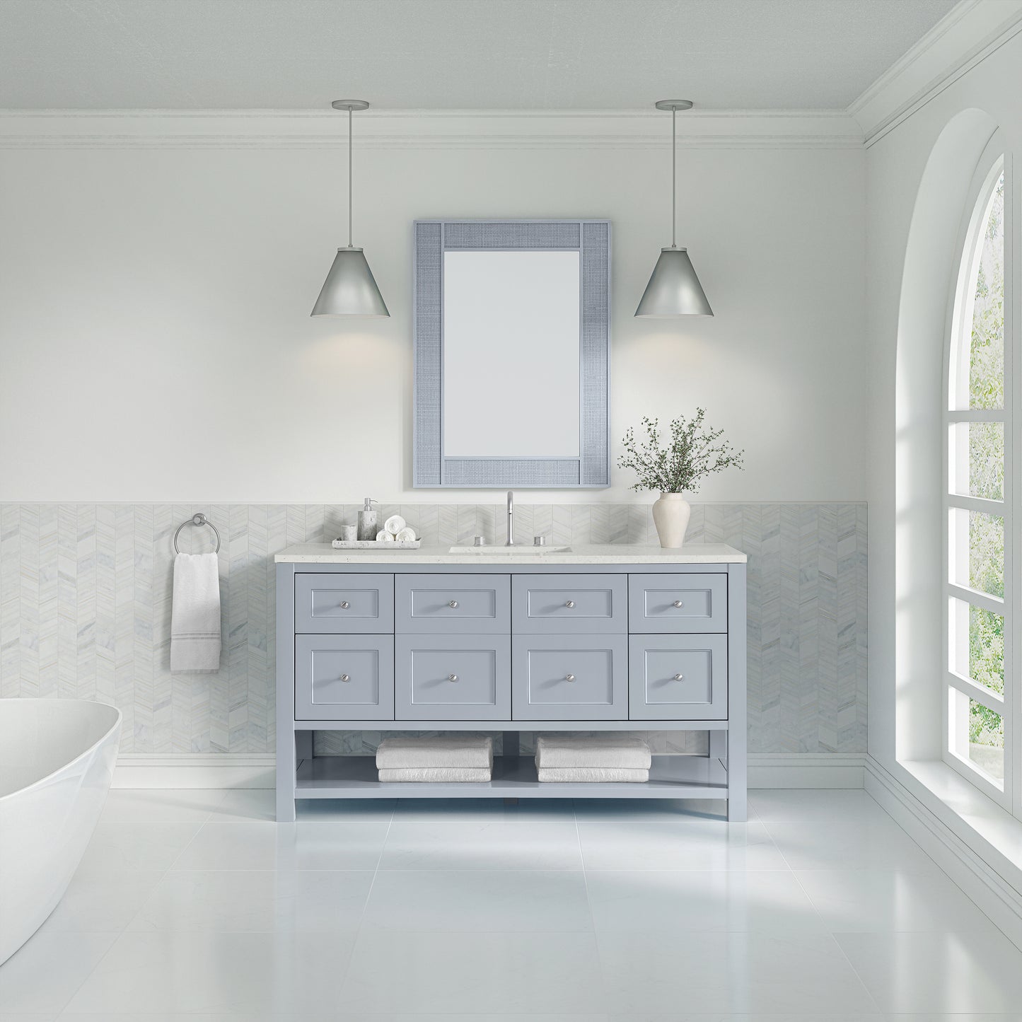 Breckenridge 60" Single Vanity, Serenity Blue, w/ 3 CM Lime Delight Quartz Top