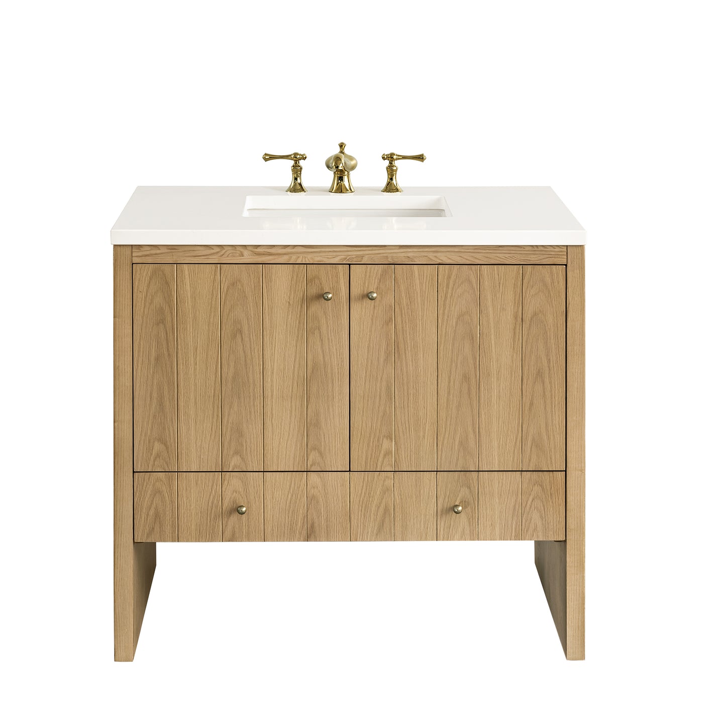 Hudson 36" Single Vanity, Light Natural Oak w/ 3 CM White Zeus Top