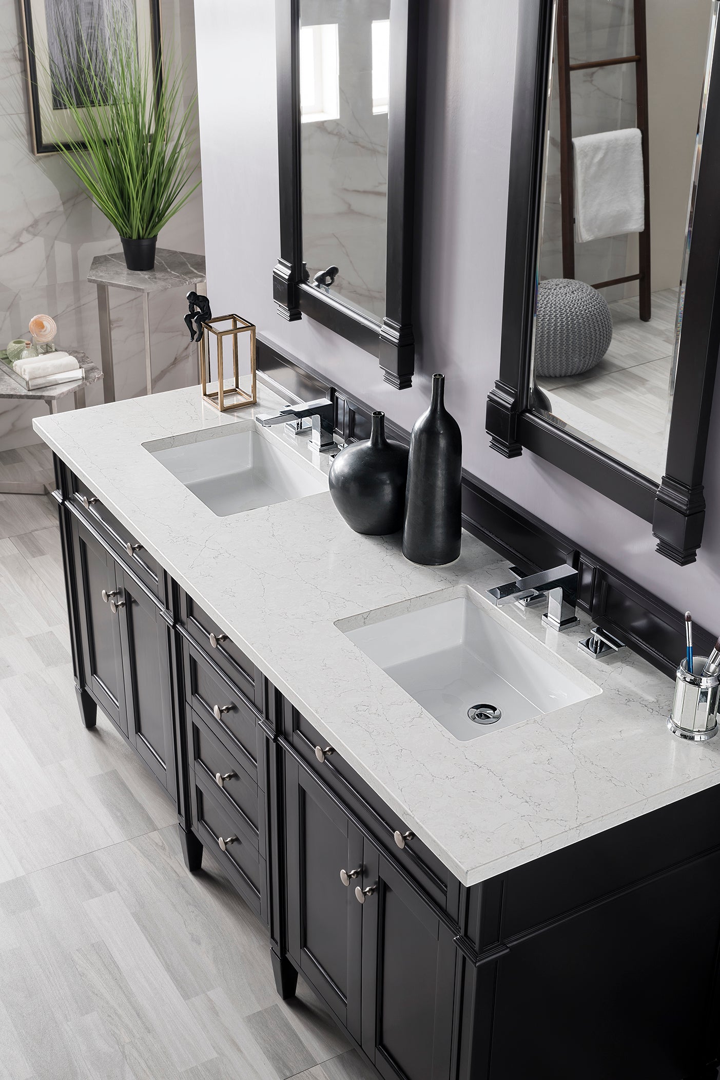 Brittany 72" Double Vanity, Black Onyx w/ 3 CM Eternal Jasmine Pearl Silestone Top