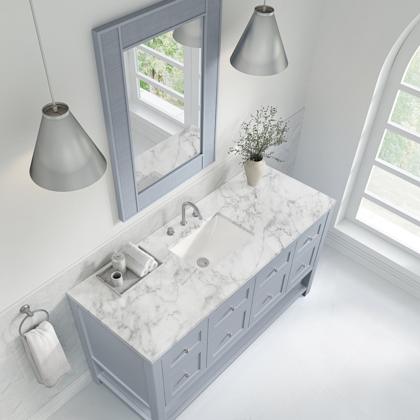 Breckenridge 60" Single Vanity, Serenity Blue, w/ 3 CM Carrara Marble Top