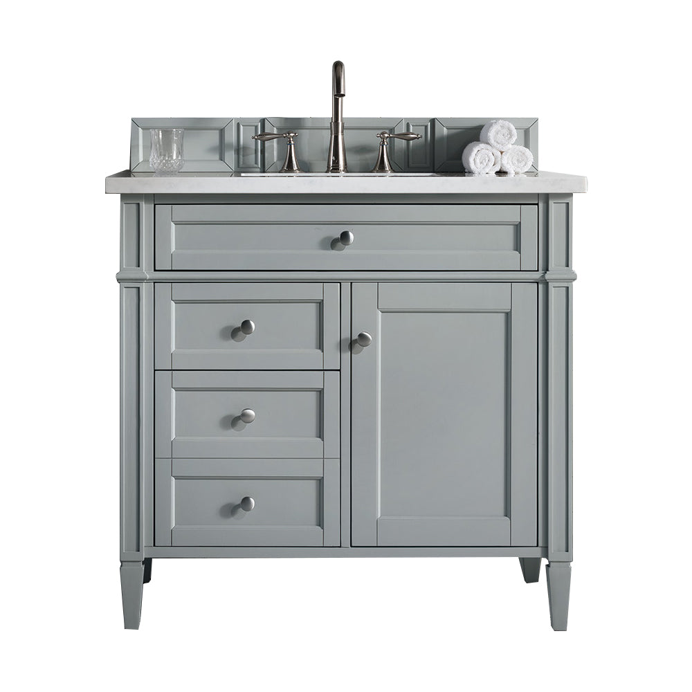 Brittany 36" Single Vanity, Urban Gray w/ 3 CM Eternal Jasmine Pearl Silestone Top