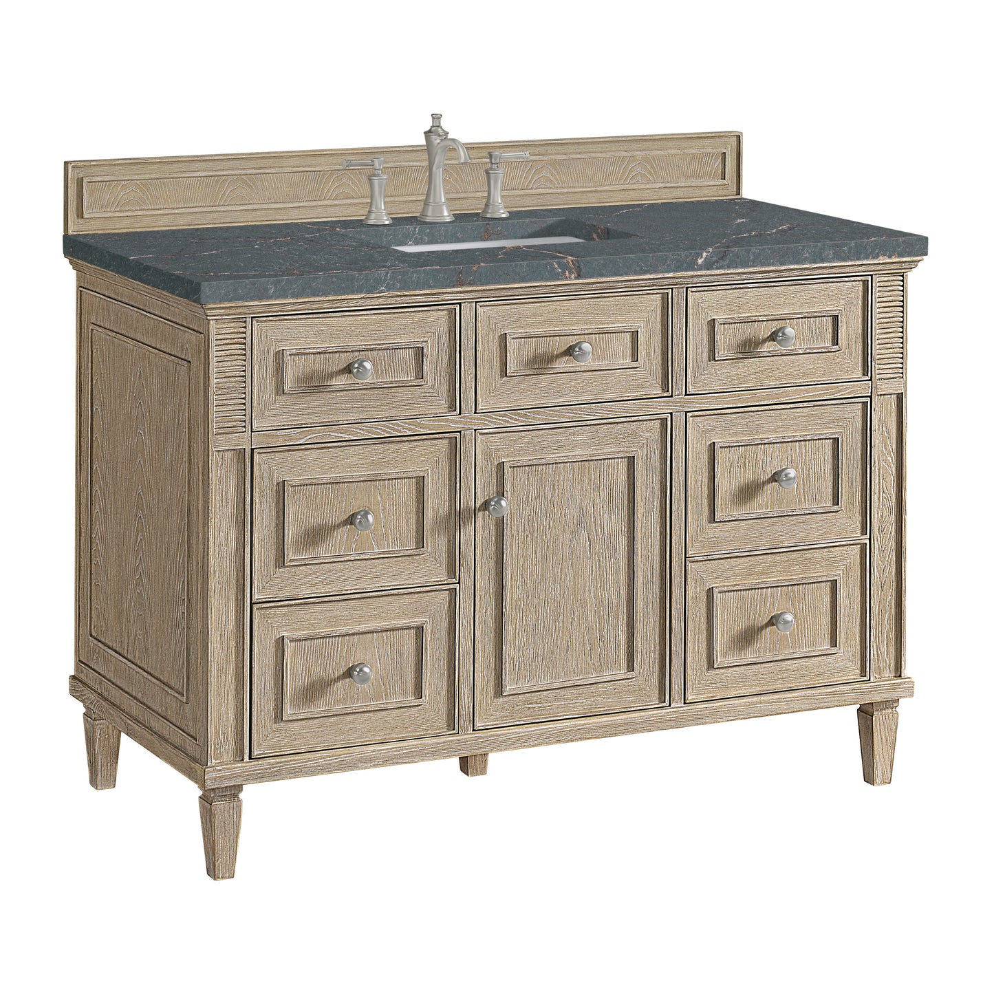 Lorelai 48" Single Vanity, Whitewashed Oak w/ 3 CM Parisien Bleu Silestone Top